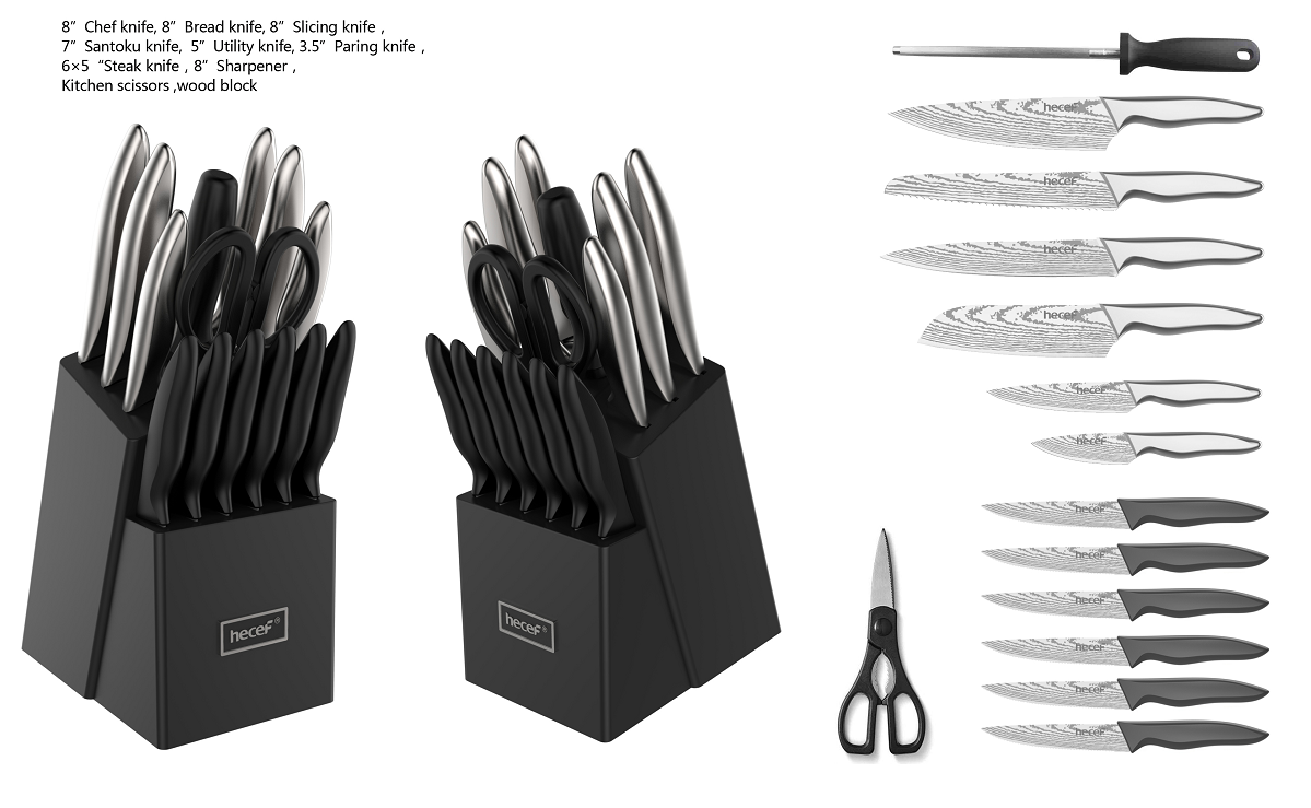 Ox horn hollow handle fifteen piece set knife - Hecef Kitchen