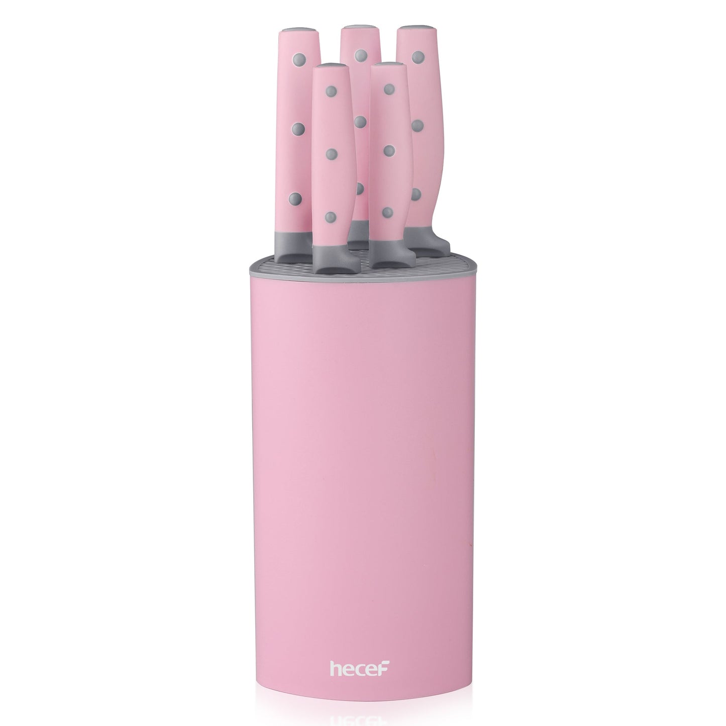 Five piece sanding knife set with plastic knife holder - pink - Hecef Kitchen