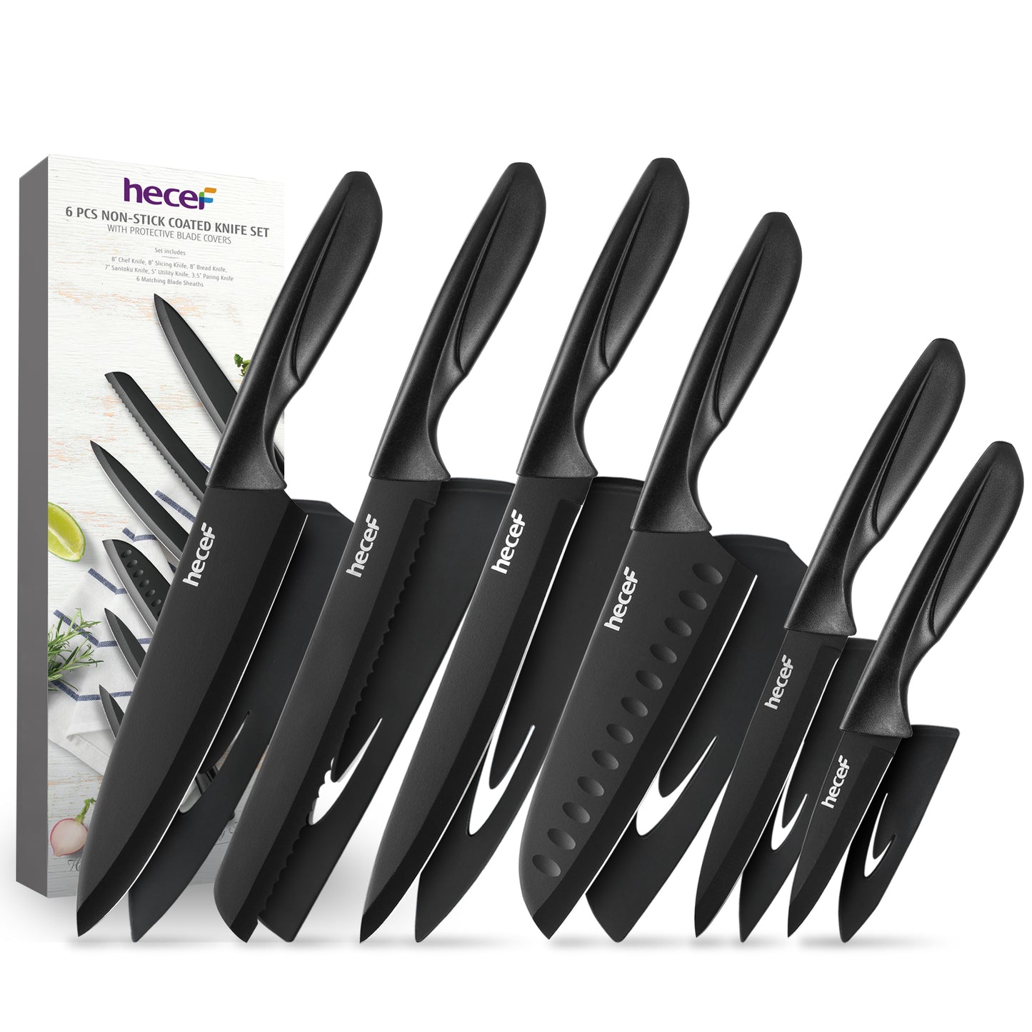 Hecef 6-Piece Stainless Steel Chef Cooking Knife Set with Blade Sheaths, Dishwasher Safe - Hecef Kitchen