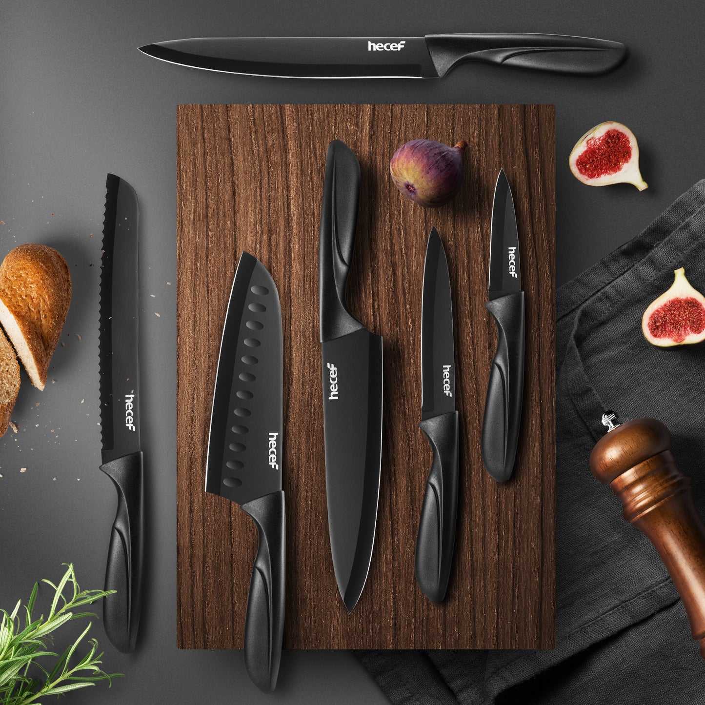 Hecef 6-Piece Stainless Steel Chef Cooking Knife Set with Blade Sheaths, Dishwasher Safe - Hecef Kitchen