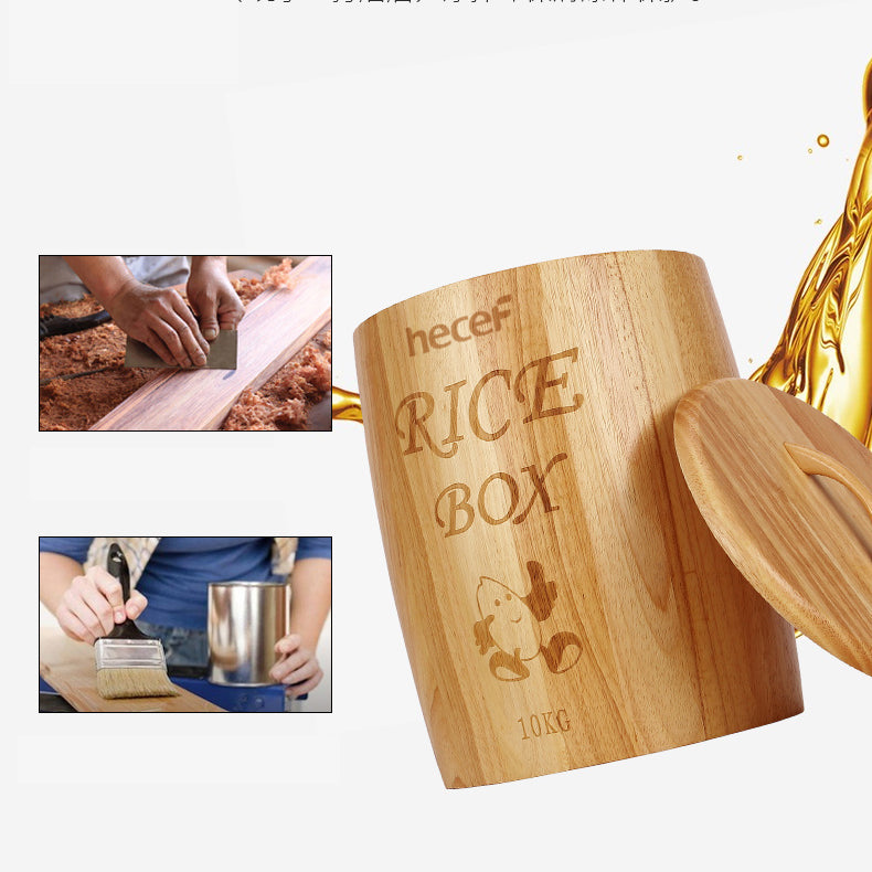 hecef Solid Wood Rice Storage Box 10Kg Rice Storage Container - Hecef Kitchen