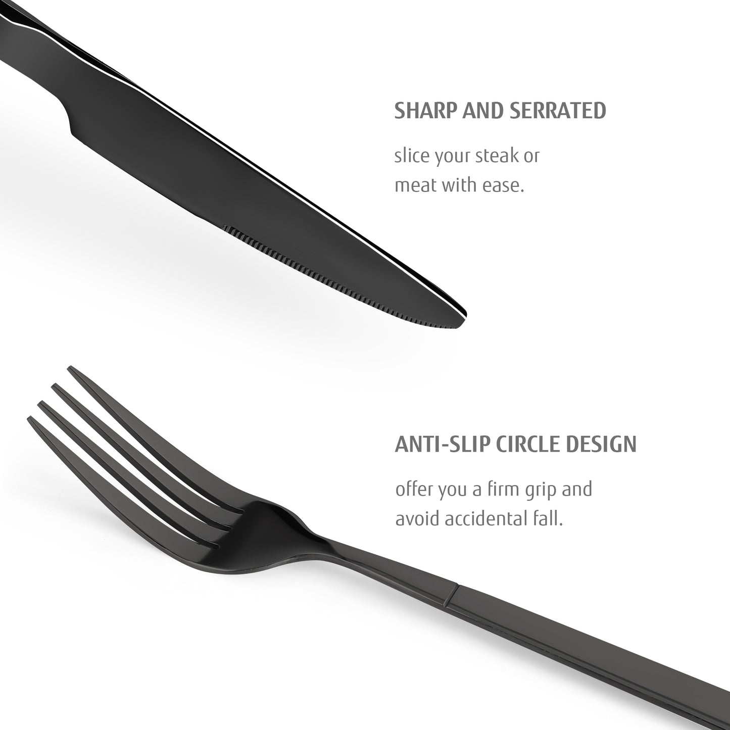 Hecef 16-Piece Flatware Set, Stainless Steel Silverware with Black Titanium Coating, Serves for 4