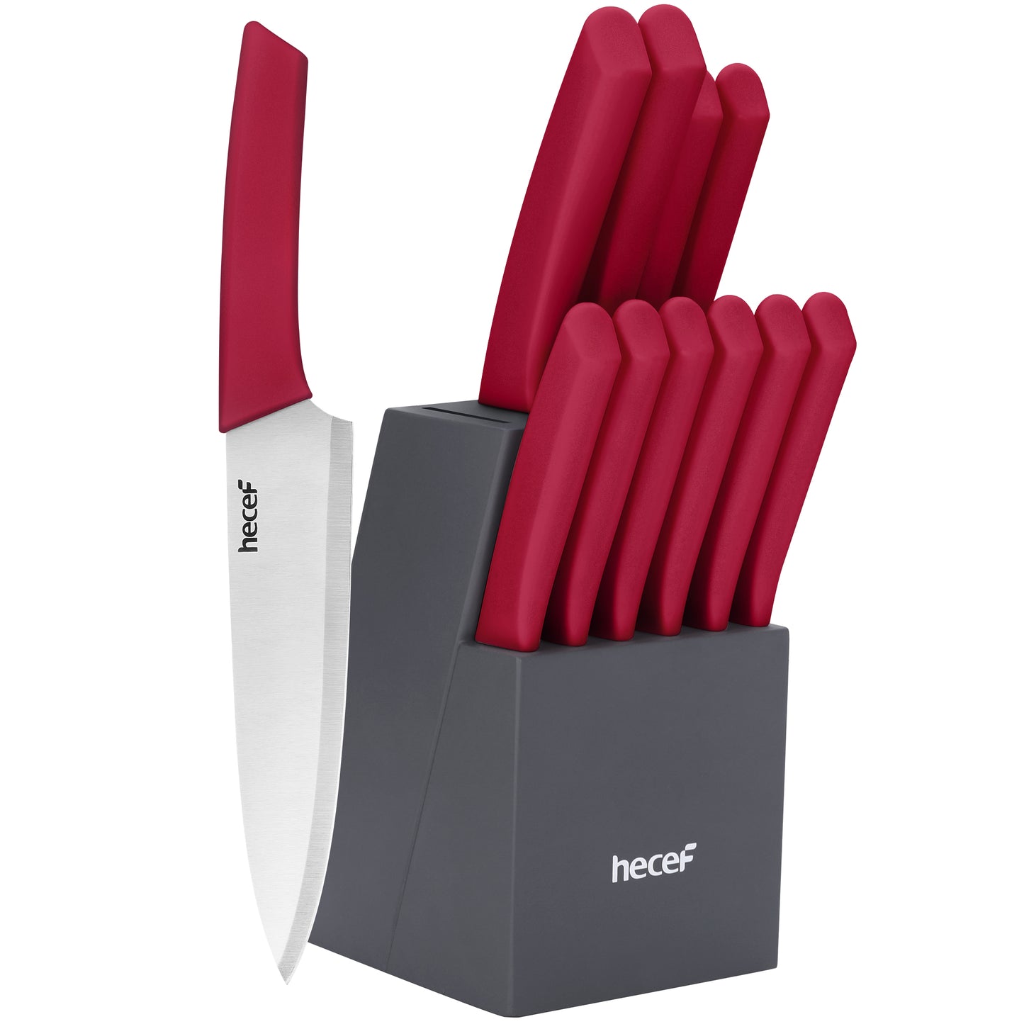 Hecef 12 Pieces Kitchen Knife Block Set,Knife Set with Wooden Block & Steak Knives Set, Lightweight and Strong High Carbon Stainless Steel Cutlery Set, Extended Handle Design - Hecef Kitchen