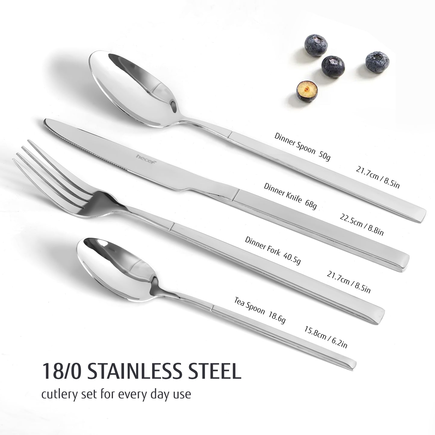 Hecef 16-Piece Flatware Set, Stainless Steel Silverware with Black Titanium Coating, Serves for 4