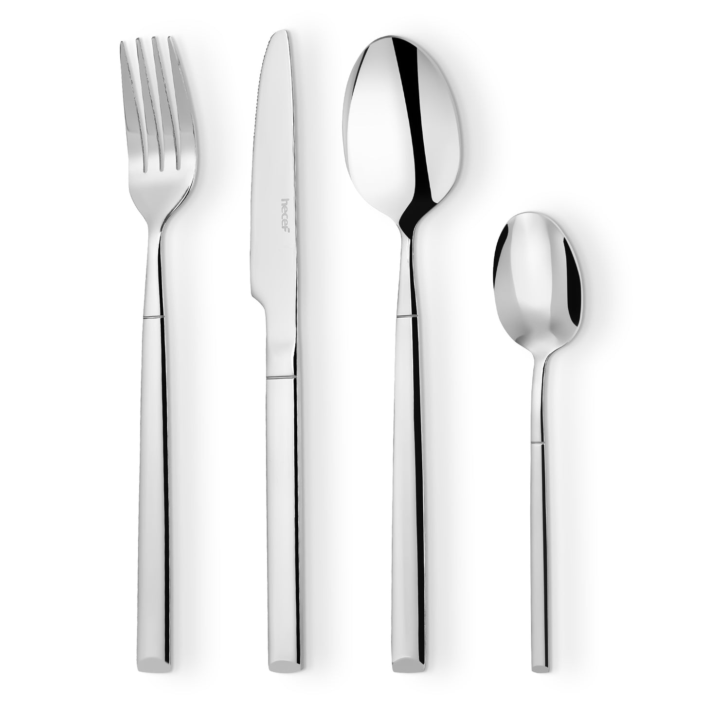 Hecef 16-Piece Flatware Set, Stainless Steel Silverware with Black Titanium Coating, Serves for 4