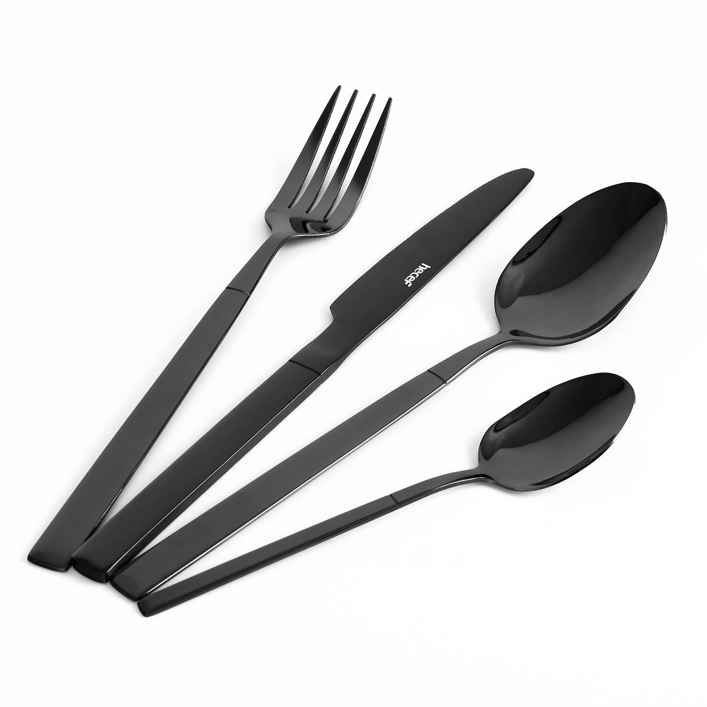 Hecef 16-Piece Flatware Set, Stainless Steel Silverware with Black Titanium Coating, Serves for 4