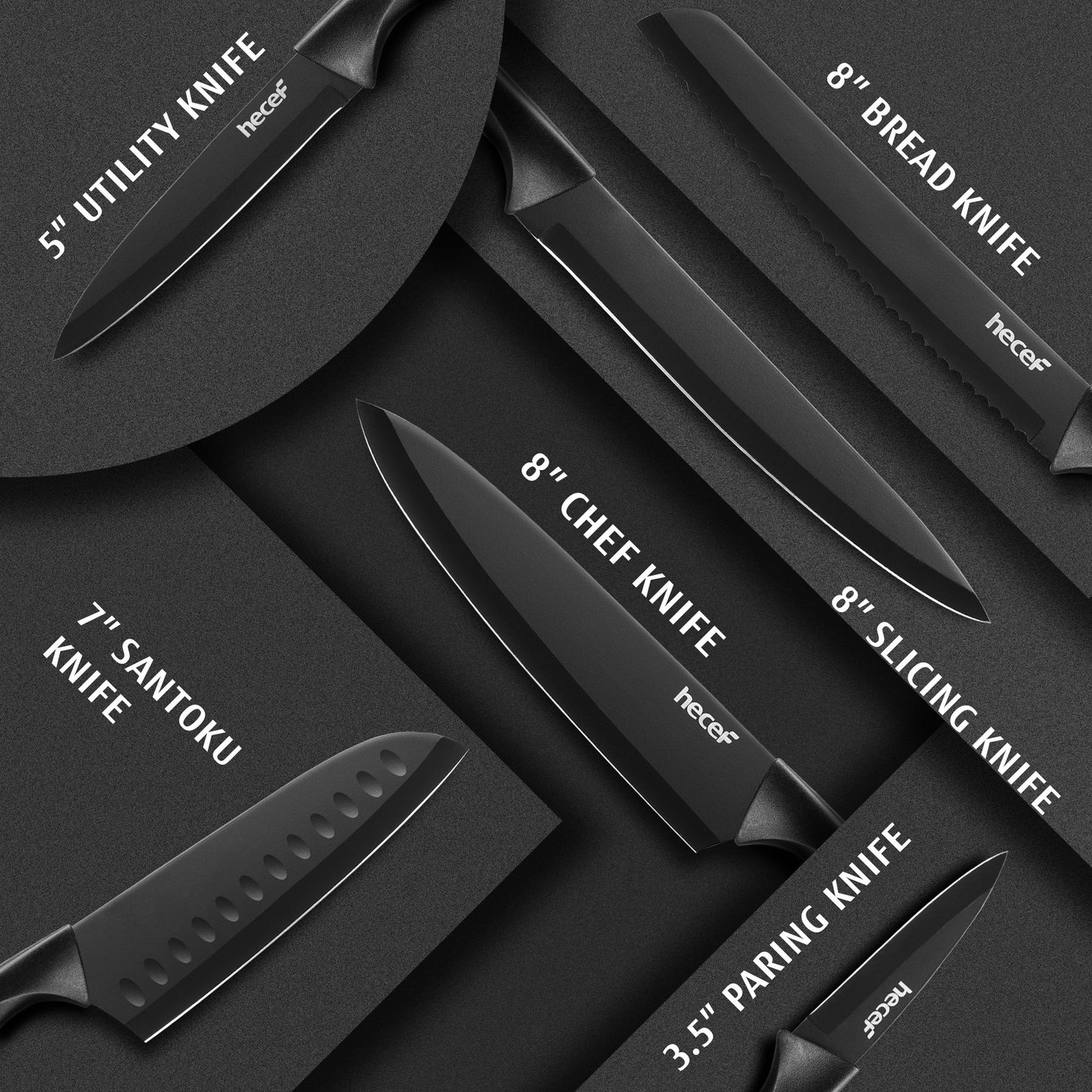 Hecef 6-Piece Stainless Steel Chef Cooking Knife Set with Blade Sheaths, Dishwasher Safe - Hecef Kitchen