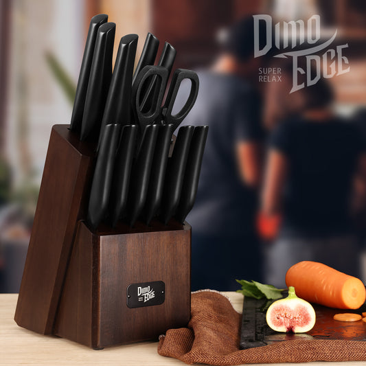 Dimoedge Kitchen Knife Block Set with Built-in Sharpener, Ultra-Sharp 13-Piece Stainless Steel Knives with Ergonomic Hollow Handle
