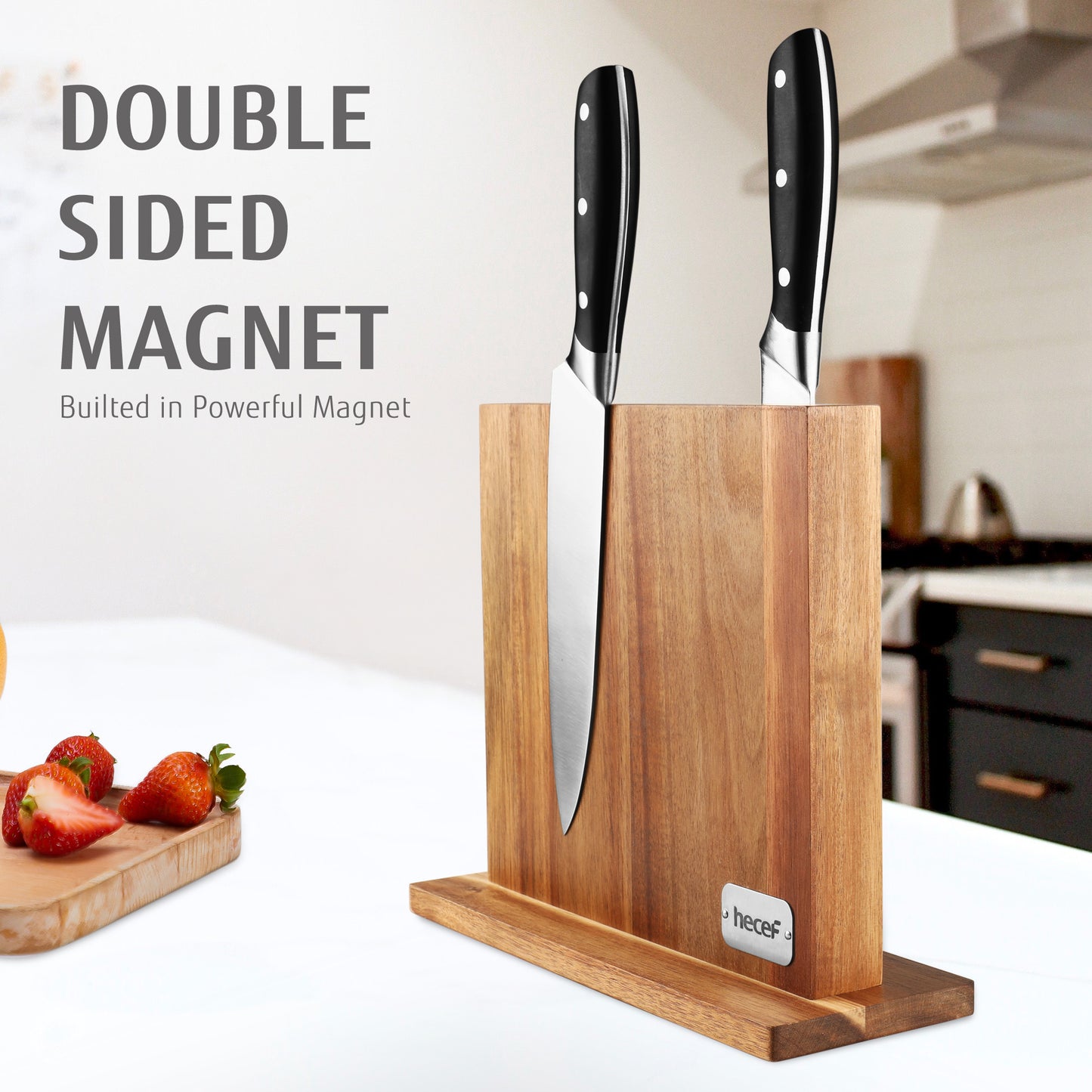 Acacia wood magnet knife holder - Hecef Kitchen