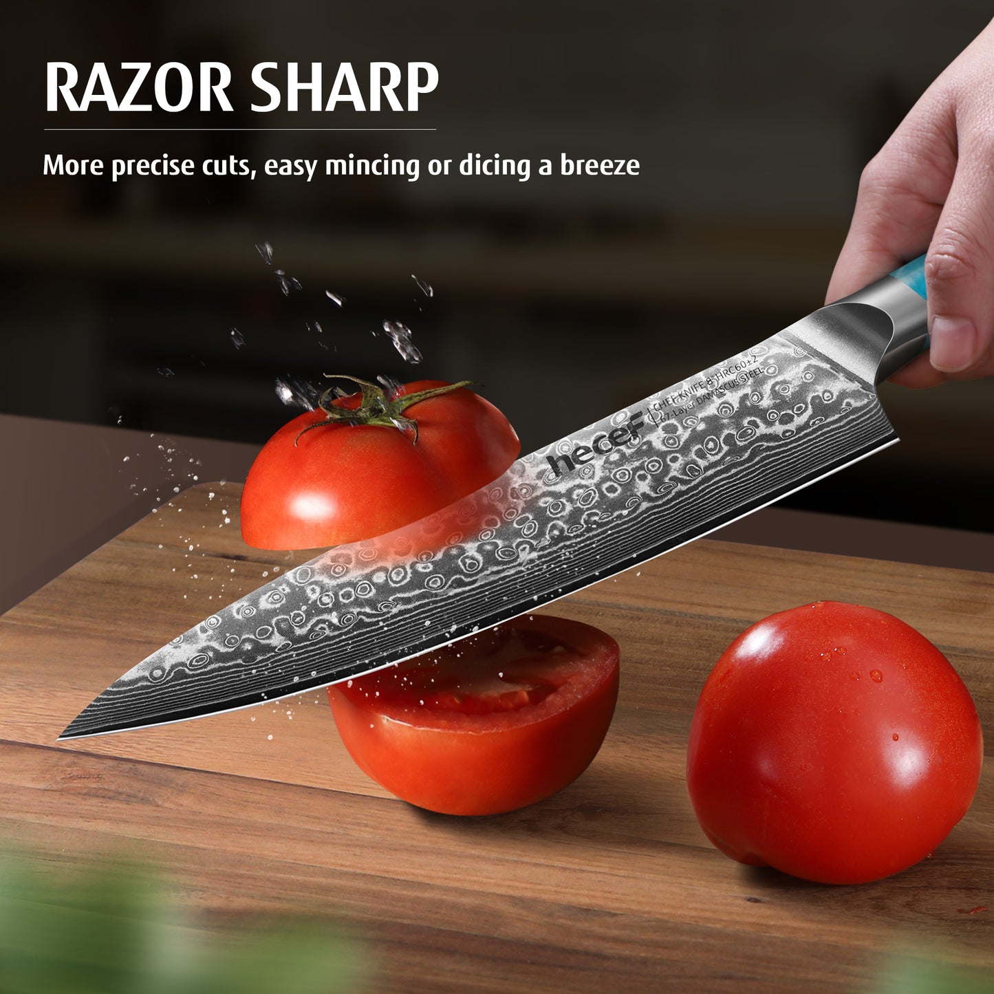 Hecef Japanese Damascus Chef Knife 8 inch/ 20 cm Razor Sharp Professional Chef Cooking Knife 67 Layers Damascus VG10 Steel - Hecef Kitchen