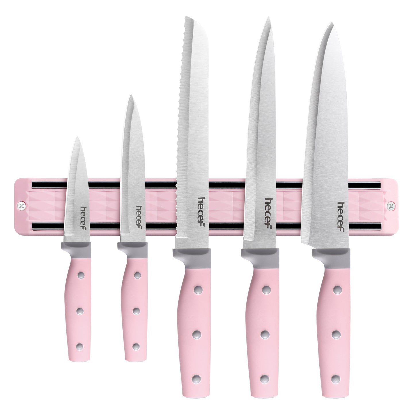 Hecef 6Pcs Kitchen Knife Set with Magnetic Strip,Professional Knives Set for Kitchen, 13-inch Magnetic Strip Stainless Steel Sharp Chef Knife Set with Purple Handle for Cutting Meat & Vegetable - Hecef Kitchen