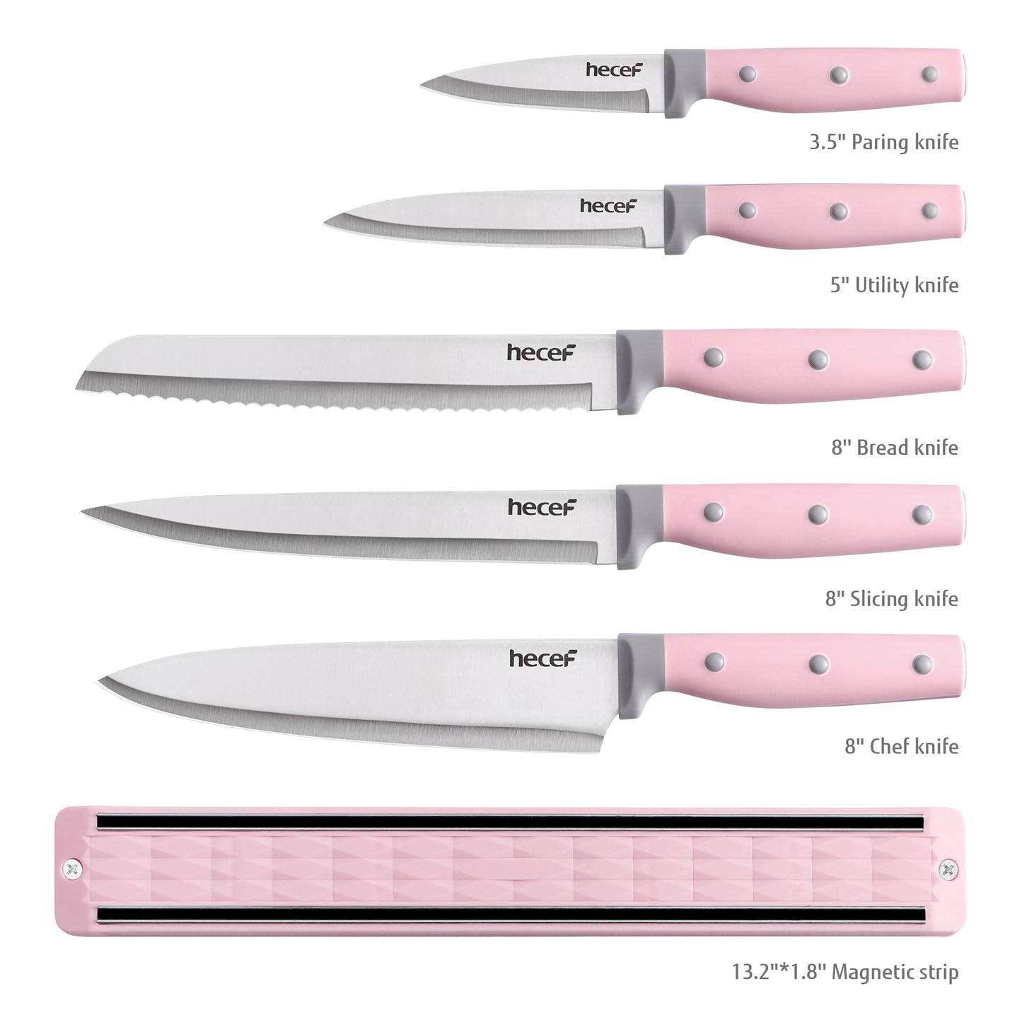 Hecef 6Pcs Kitchen Knife Set with Magnetic Strip,Professional Knives Set for Kitchen, 13-inch Magnetic Strip Stainless Steel Sharp Chef Knife Set with Purple Handle for Cutting Meat & Vegetable - Hecef Kitchen