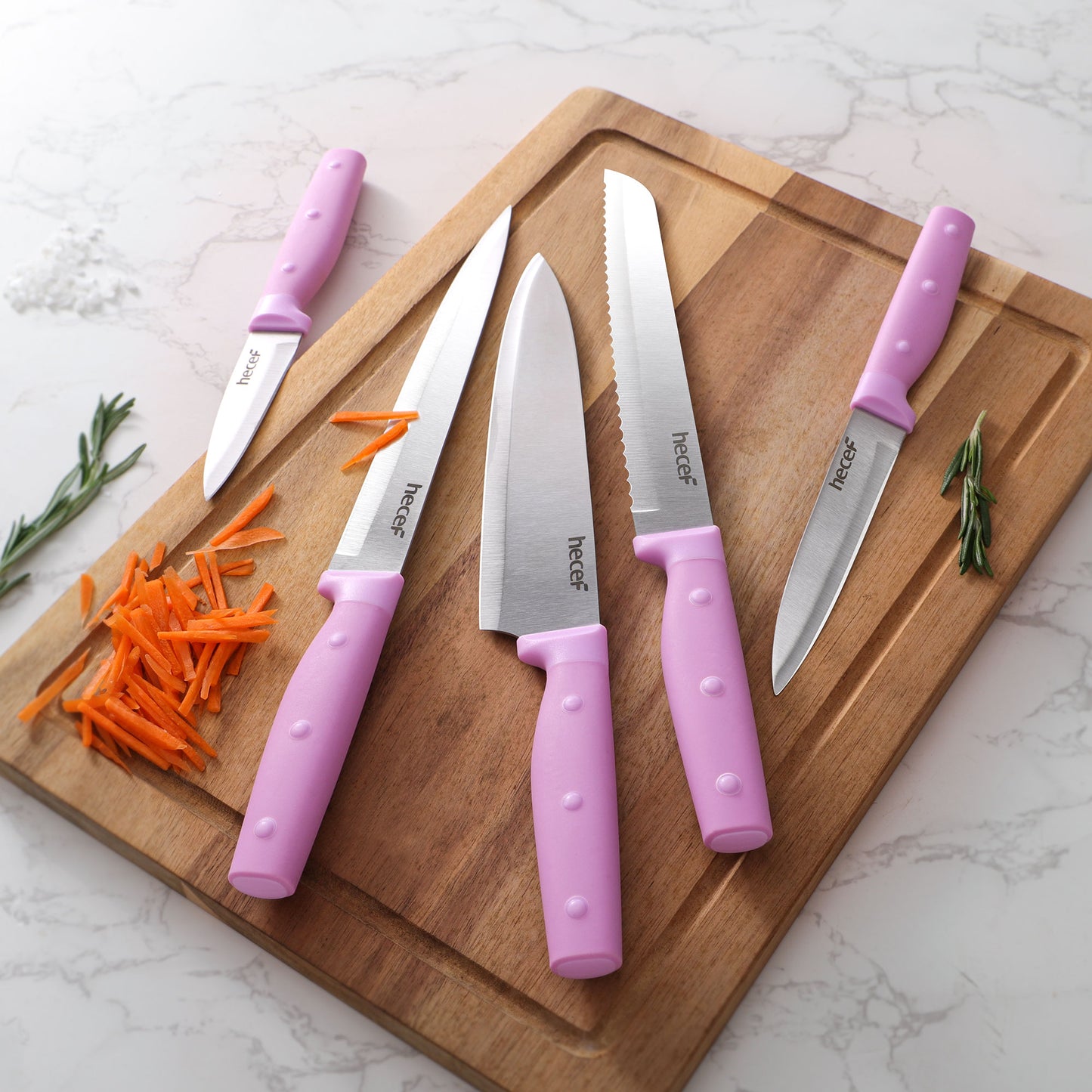 Hecef 6Pcs Kitchen Knife Set with Magnetic Strip,Professional Knives Set for Kitchen, 13-inch Magnetic Strip Stainless Steel Sharp Chef Knife Set with Purple Handle for Cutting Meat & Vegetable - Hecef Kitchen