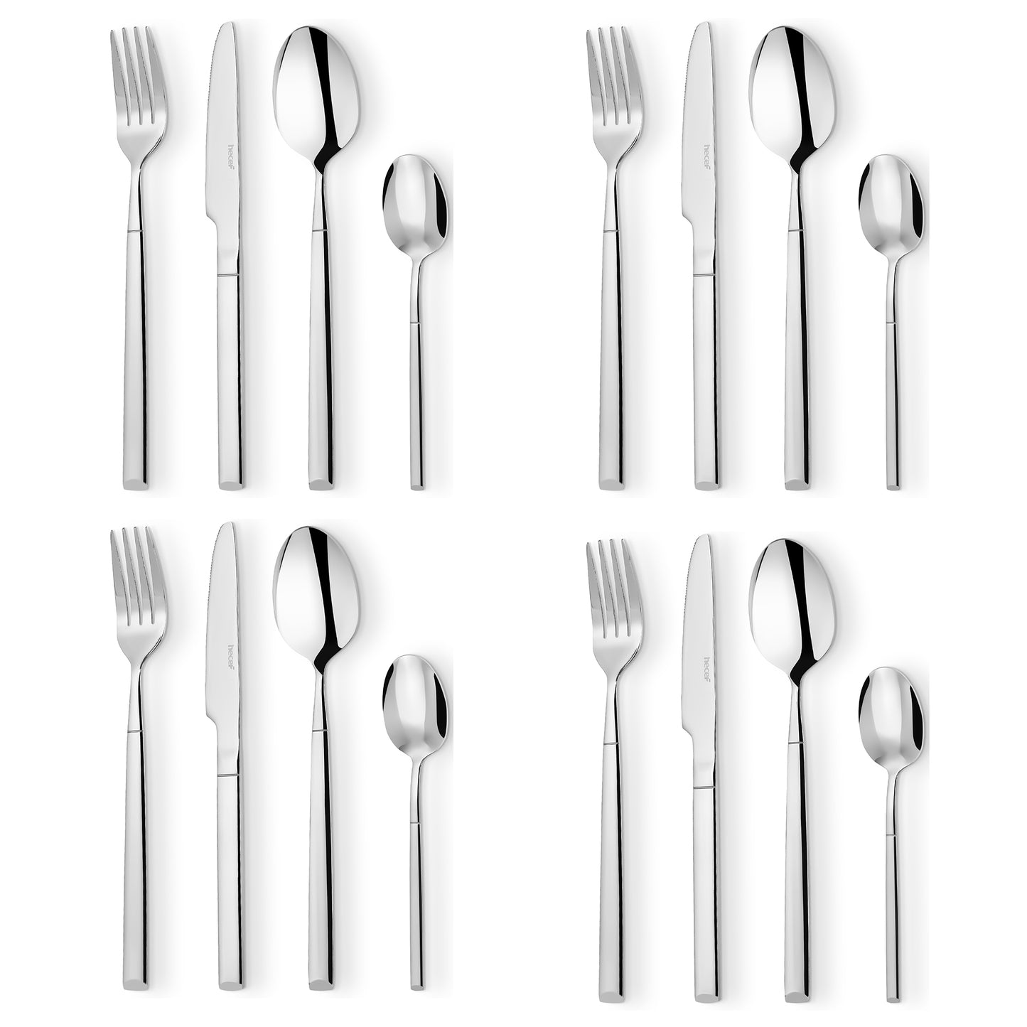 Hecef 16-Piece Flatware Set, Stainless Steel Silverware with Black Titanium Coating, Serves for 4
