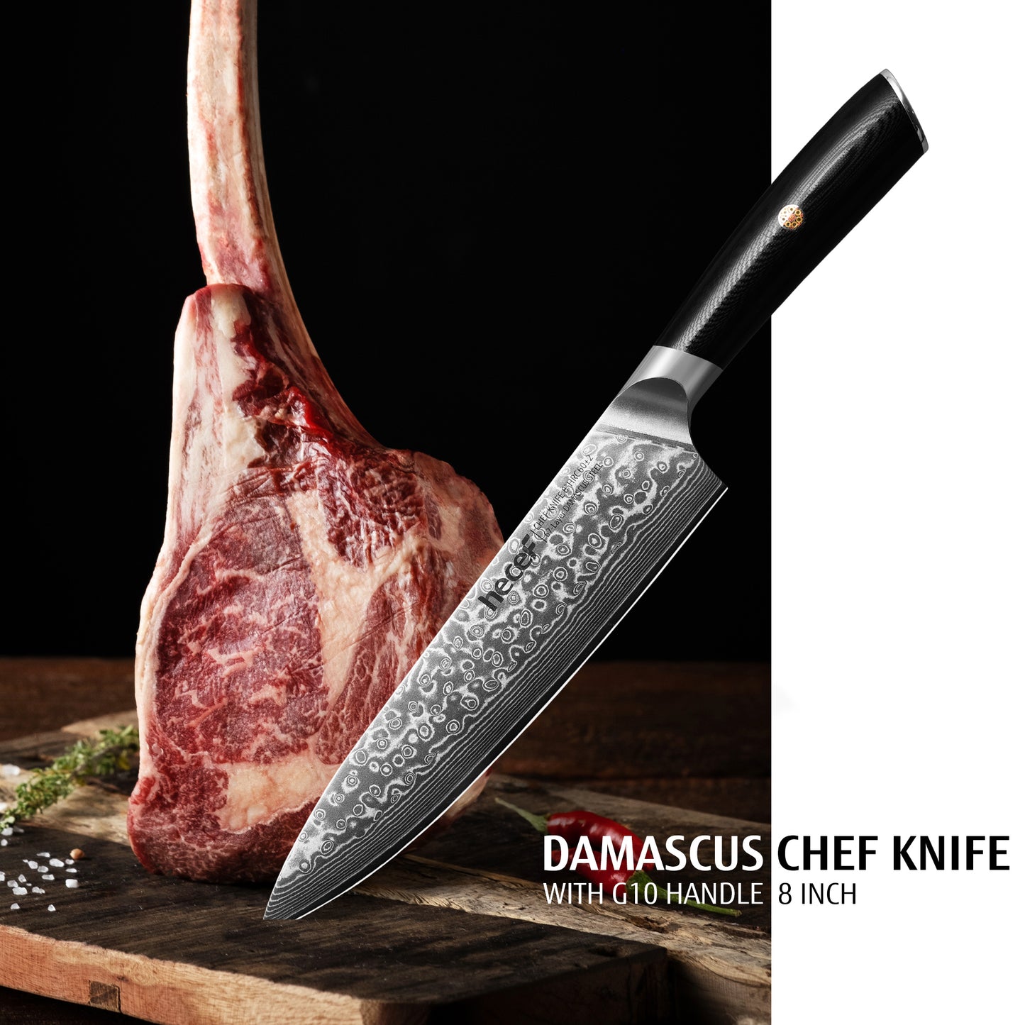 Hecef Japanese Damascus Chef Knife 8 inch/ 20 cm Razor Sharp Professional Chef Cooking Knife 67 Layers Damascus VG10 Steel - Hecef Kitchen