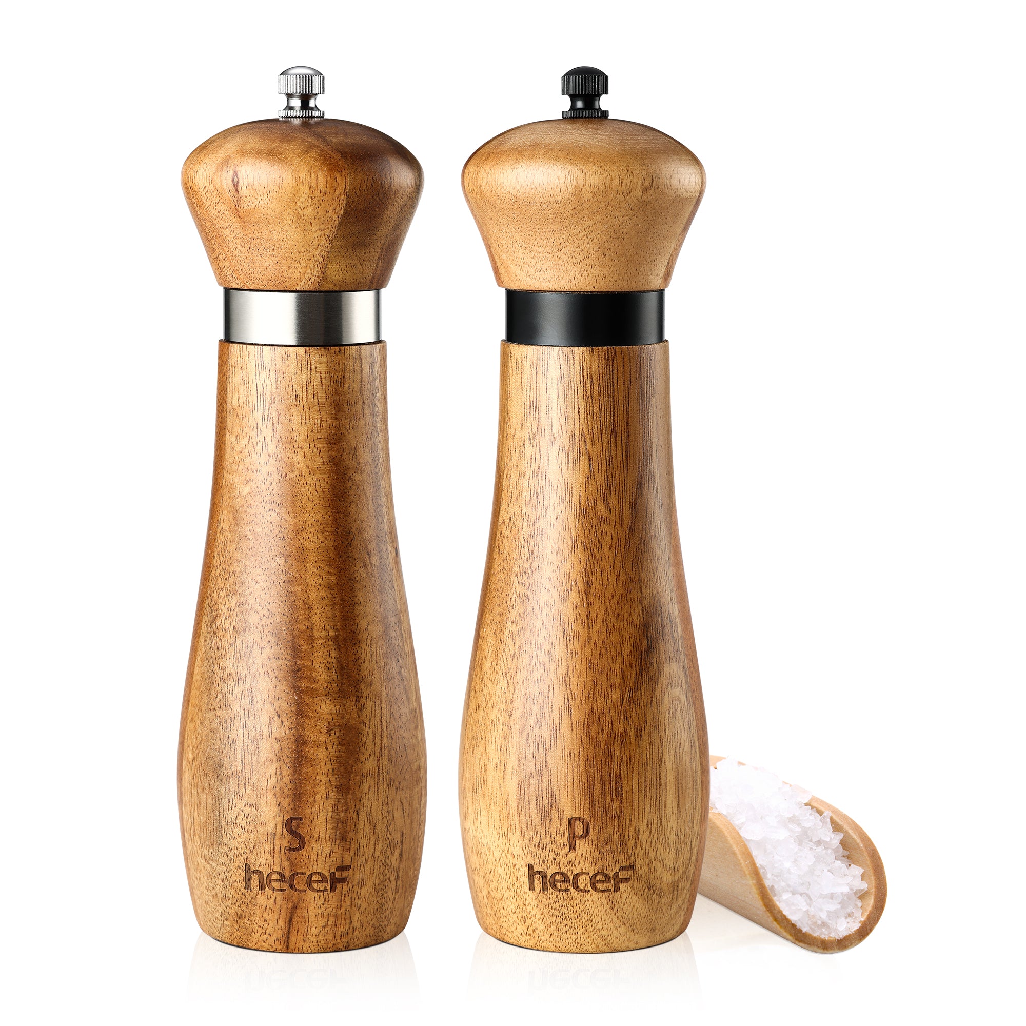 Finnhomy Salt and Pepper Grinder Set, Acacia Wood Adjustable Coarseness  Pepper Mill with Wooden Stand, Cleaning Brush & Spoon, Pepper Grinder  Refillable, 2 Pack Salt and Pepper Shakers, 8.5 Inches price in
