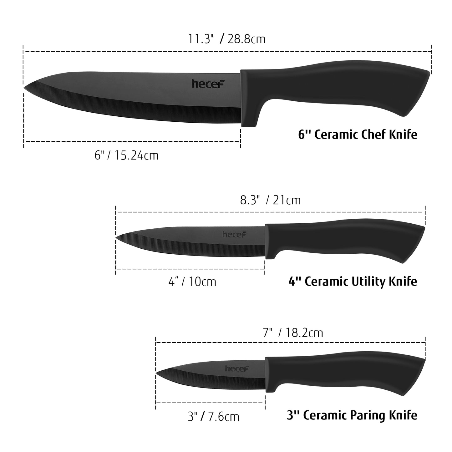 Three piece ceramic knife set - Hecef Kitchen