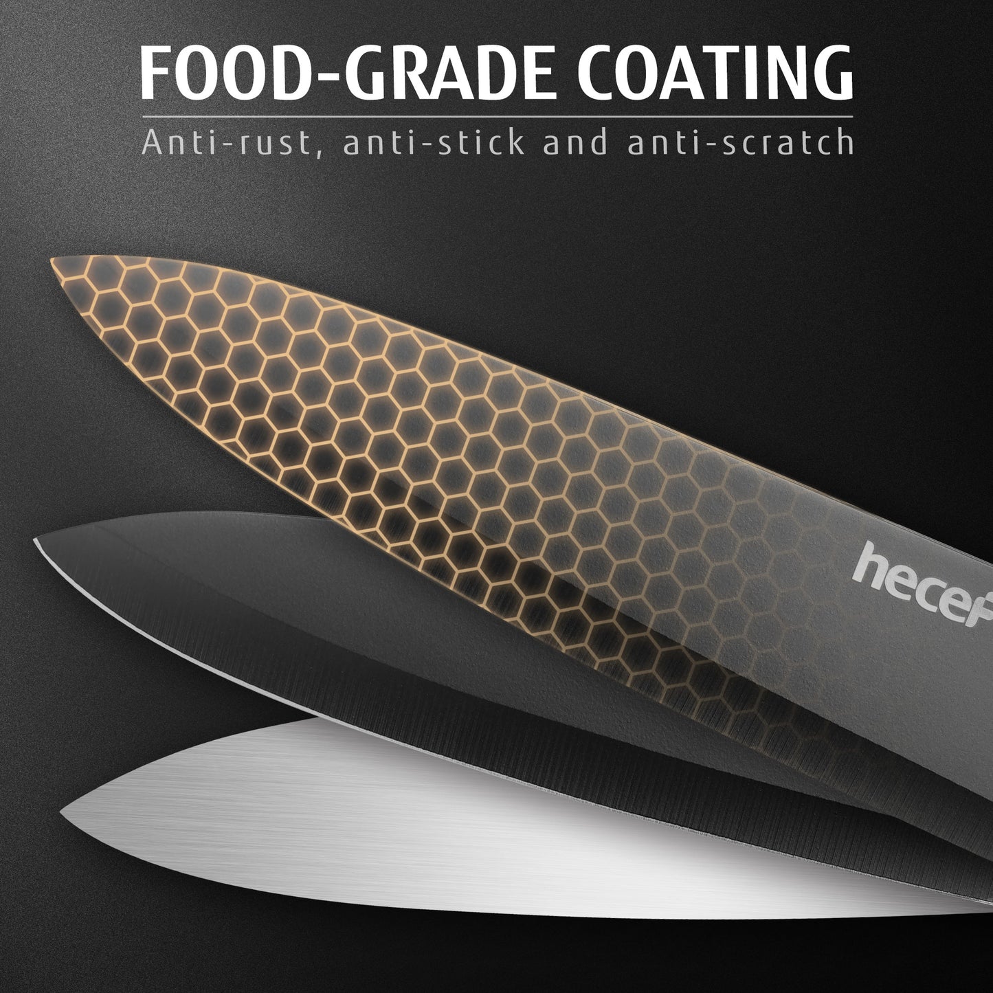 Hecef 15-Piece Kitchen Knife Block Set, Dishwasher Safe High Carbon Stainless Steel Black Cutlery Set