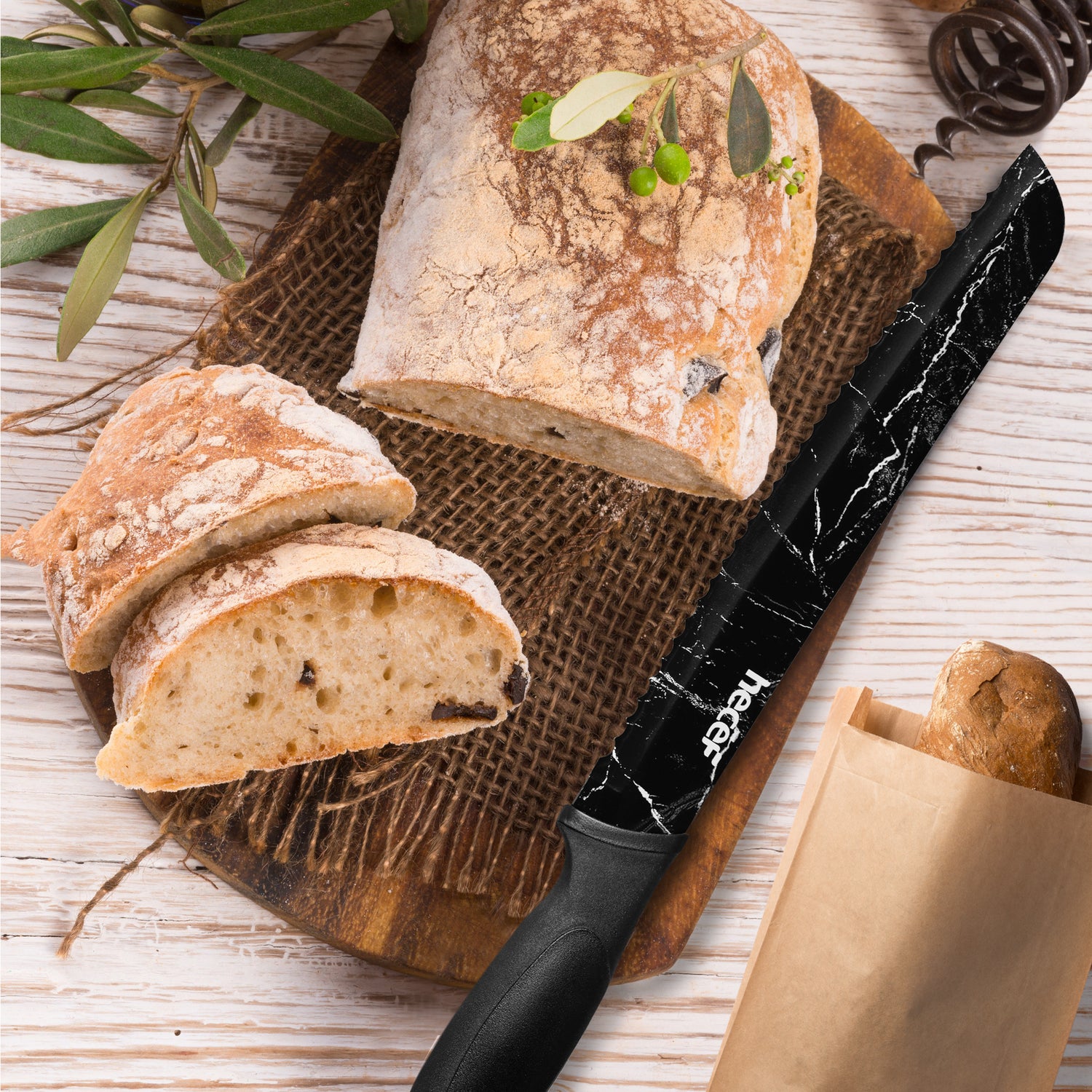 hecef Kitchen Knife Set of 5, Sharp Stainless Steel wtih Black Marble Pattern, Professional Cooking Knives Set Including Paring, Utility, Bread, Carving, Santoku & Chef Knife - Hecef Kitchen