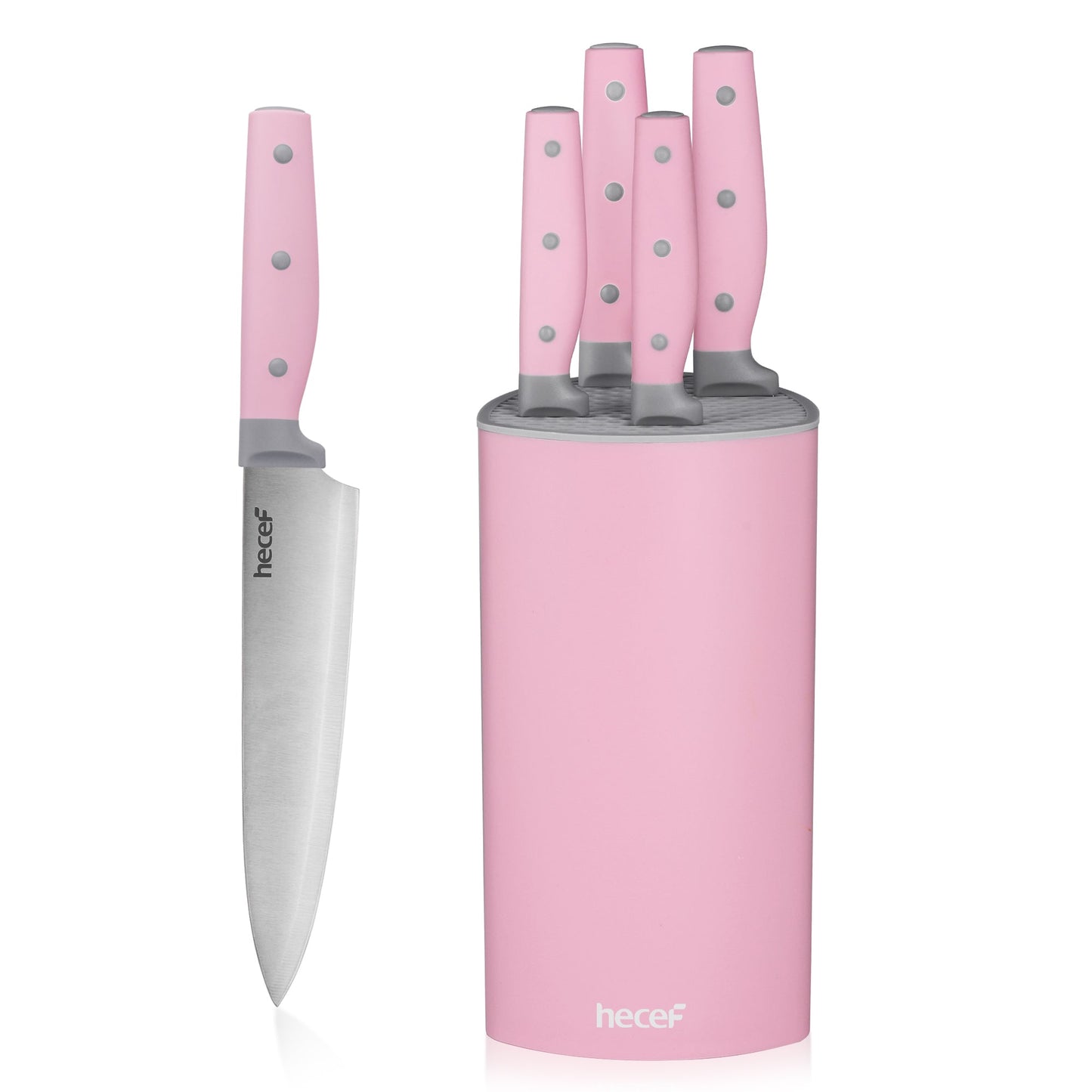 Hecef Kitchen Knife Block Set with Universal Knife Block Holder, High Carbon Stainless Steel Pink Chef Knife Set - Hecef Kitchen