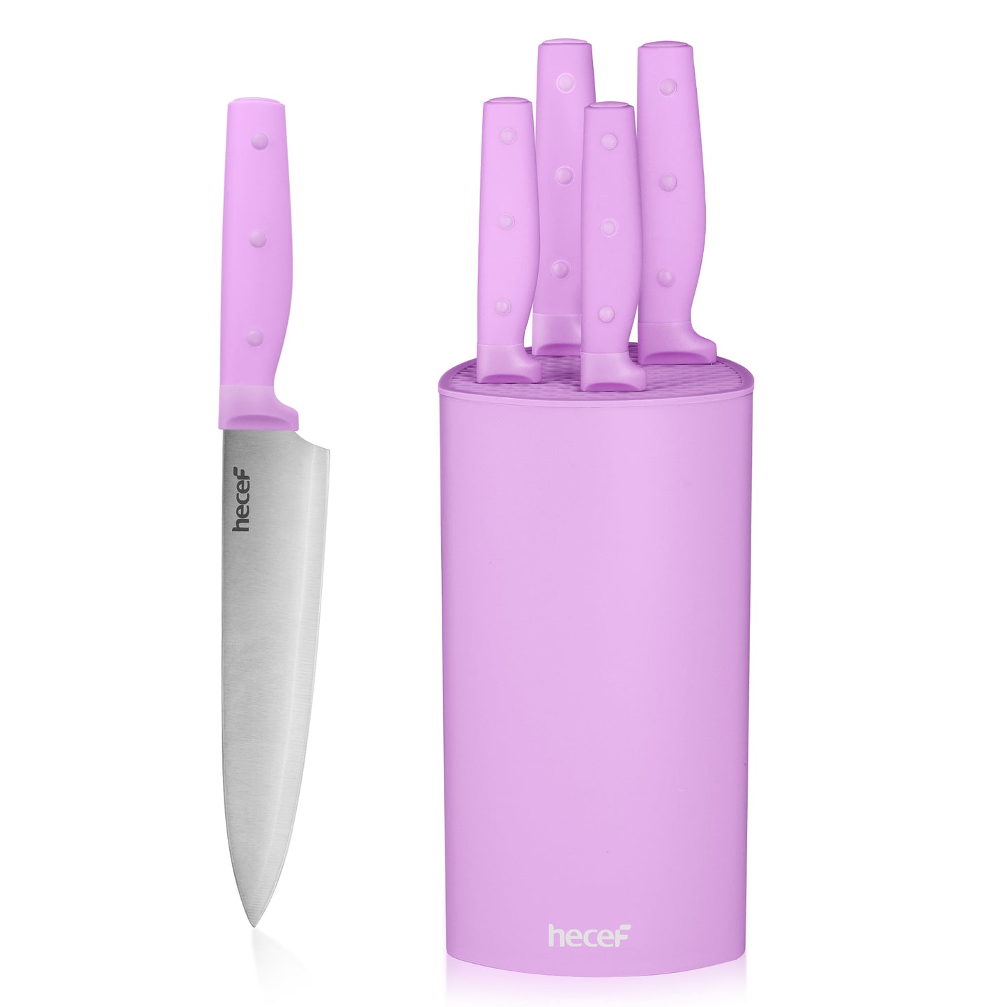 Hecef 6PCS Kitchen Knife Block Set with Universal Knife Block Holder, High Carbon Stainless Steel Pink Chef Knife Set - Hecef Kitchen