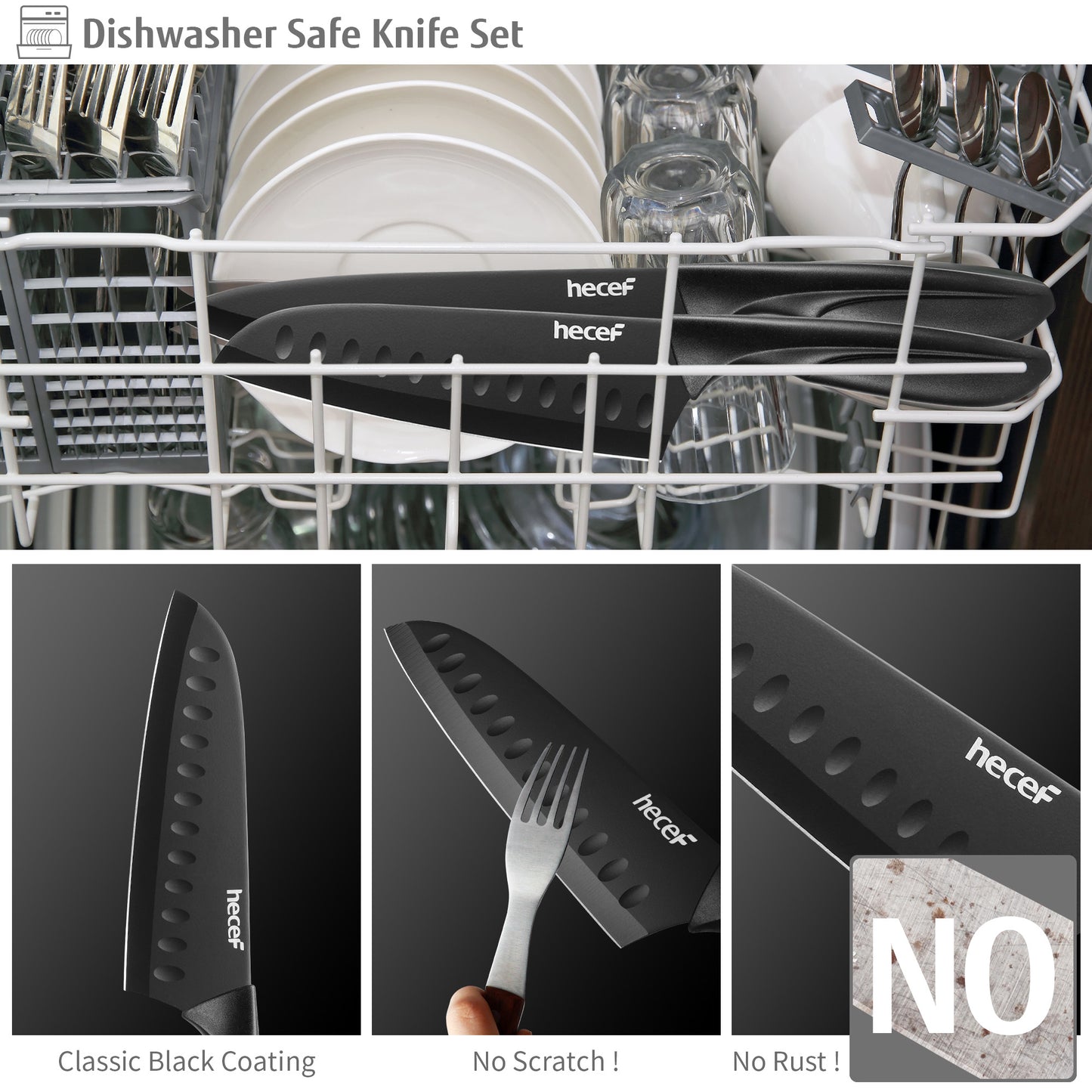 Hecef 6-Piece Stainless Steel Chef Cooking Knife Set with Blade Sheaths, Dishwasher Safe - Hecef Kitchen