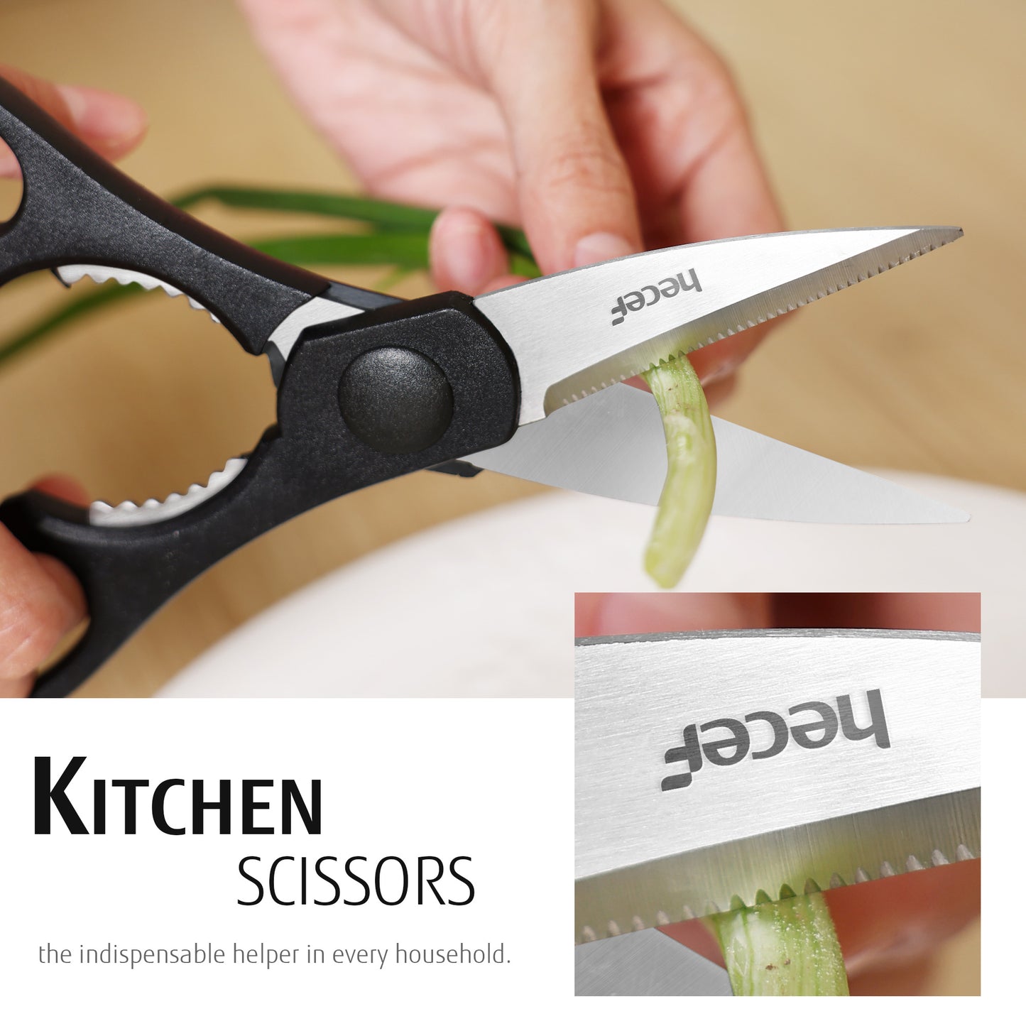 Hecef 7-Piece Black Knife Set with Wooden Block, Carbon Steel Chef, Slicing, Bread, Utility, Paring Knife, Kitchen Scissors - Hecef Kitchen