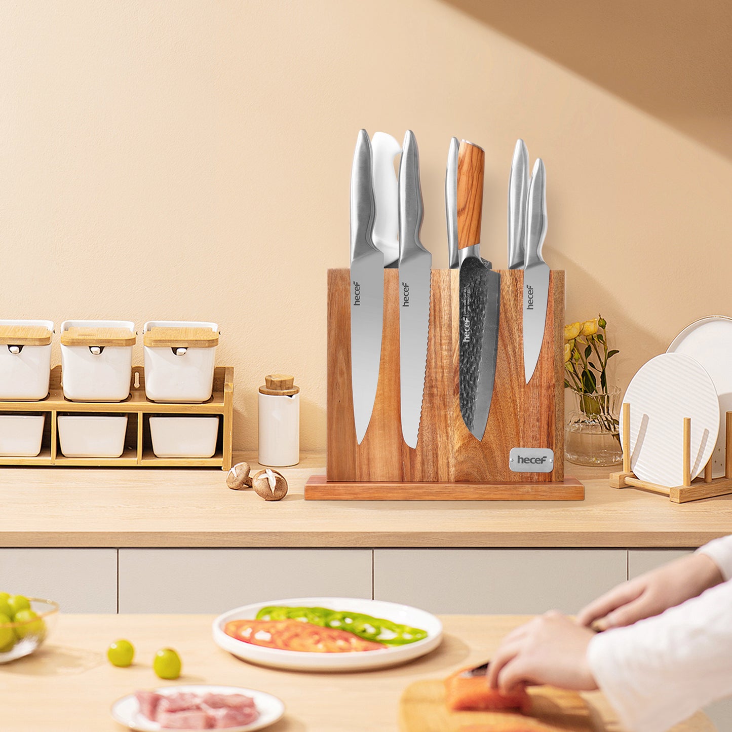 Acacia wood magnet knife holder - Hecef Kitchen