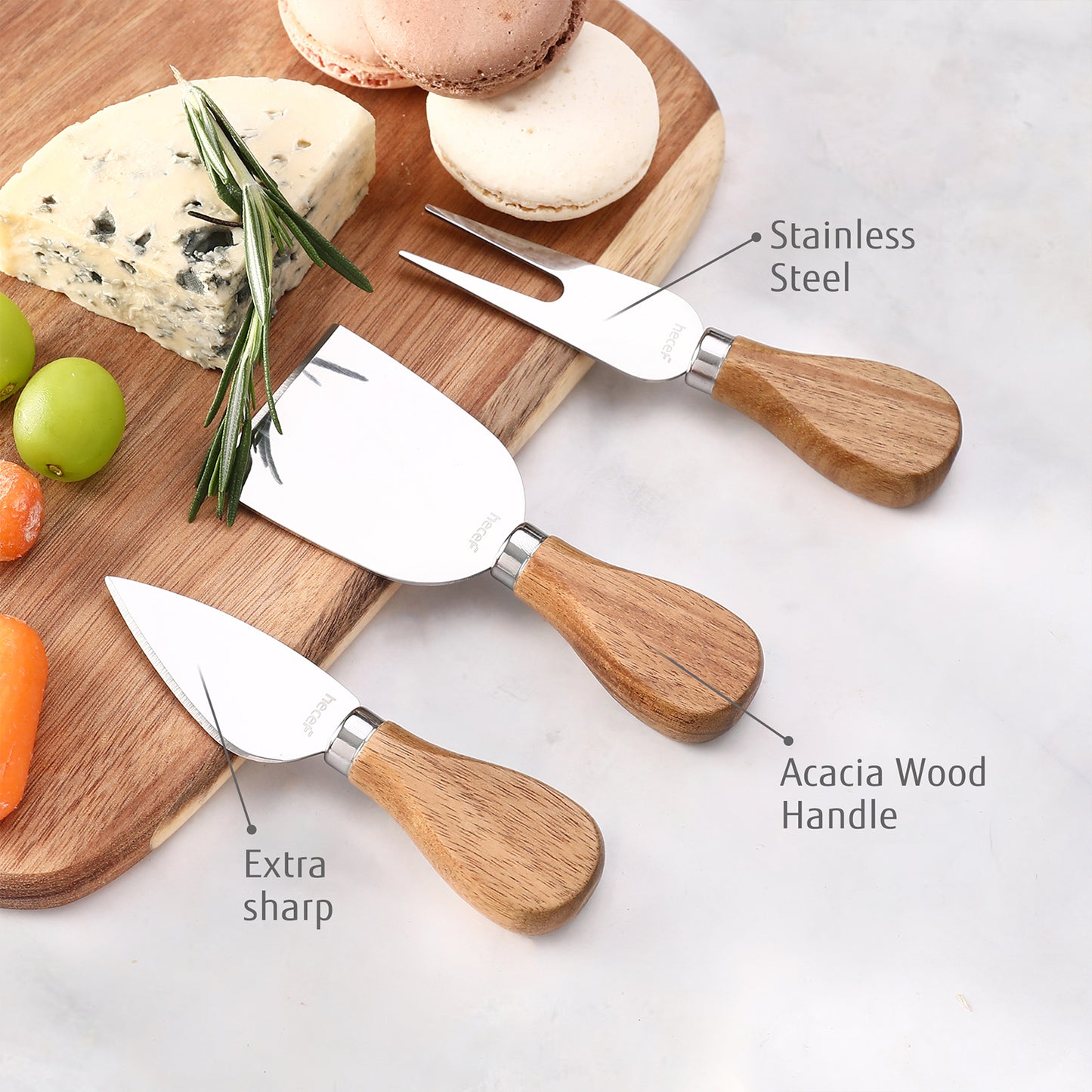 Upgrade 4 Pcs Acacia Wood Cheese Cutting Charcuterie Board Meat Fruit & Crackers - Hecef Kitchen