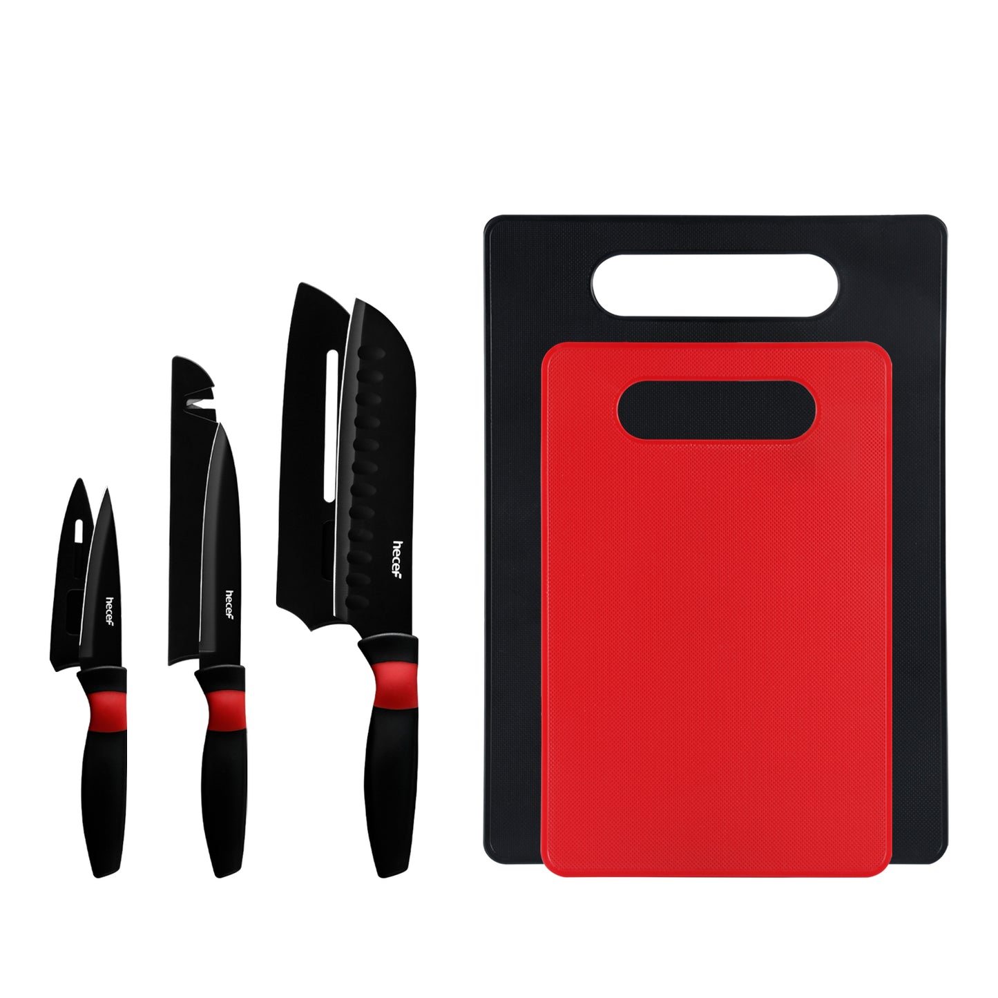 Hecef Kitchen Red Dot Knife Set 8pcs with Cutting Boards & Sheaths - Hecef Kitchen