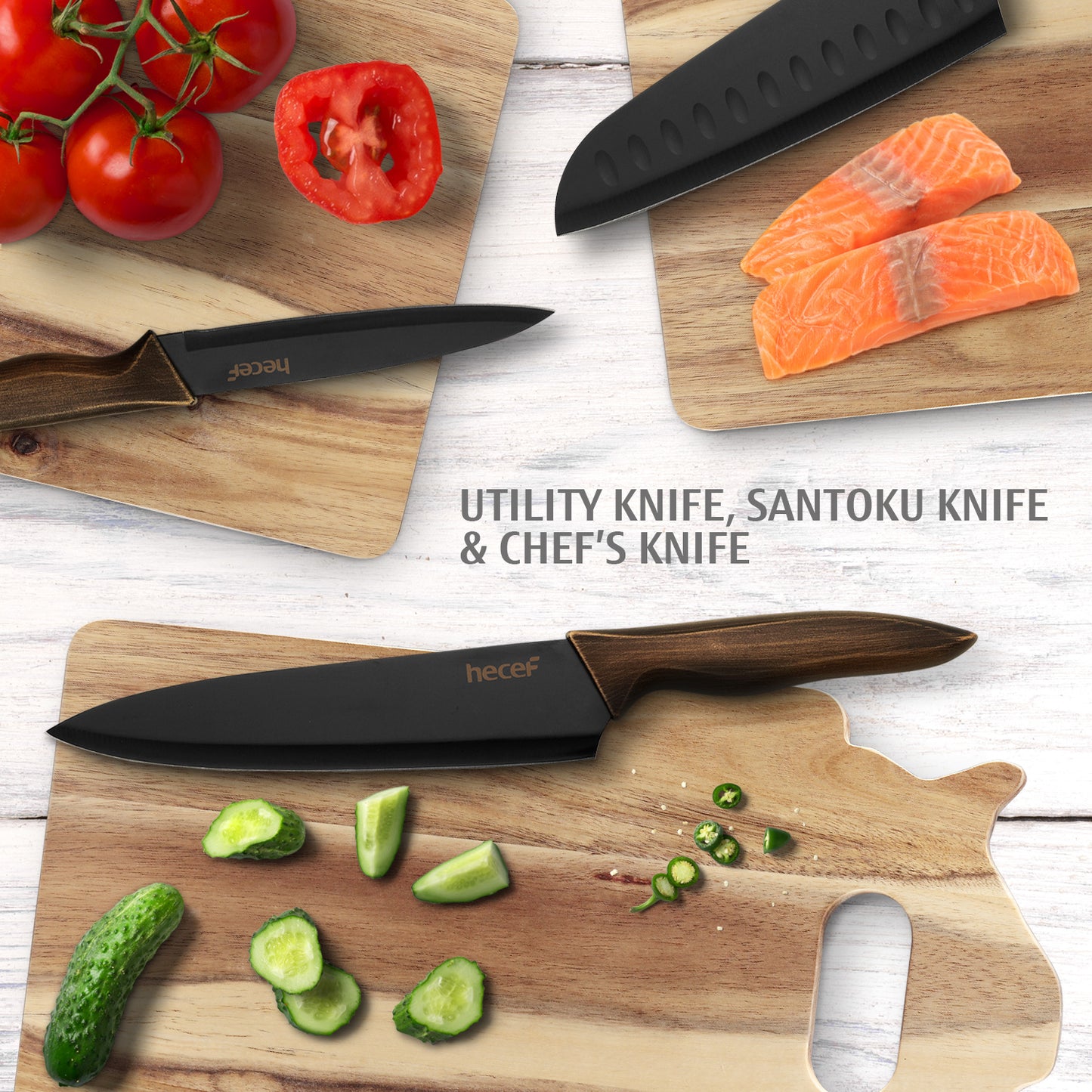 Hecef Kitchen Retro Black Bronze Knife Set of 5 with Knife Sheaths - Hecef Kitchen