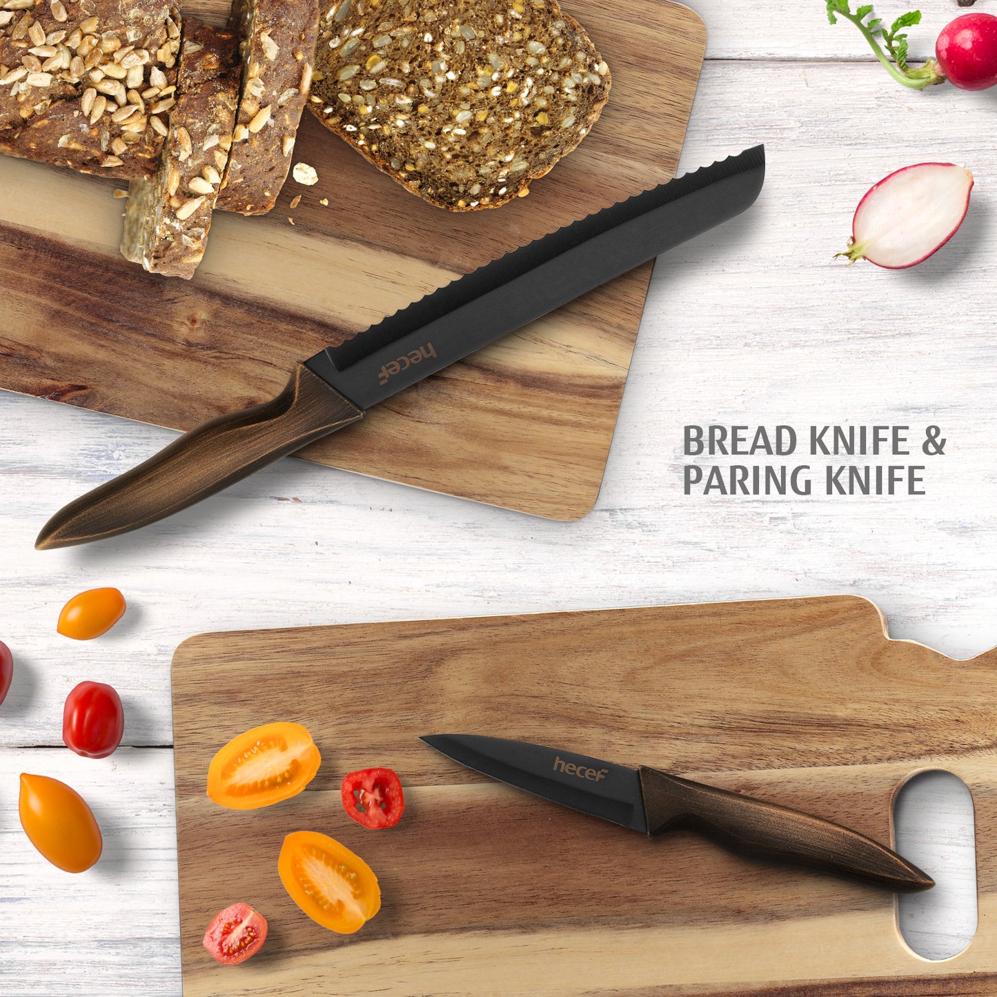 Hecef Kitchen Retro Black Bronze Knife Set of 5 with Knife Sheaths - Hecef Kitchen