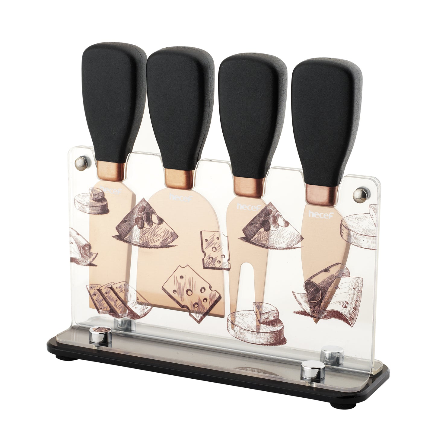 Hecef Kitchen Black Golden Cheese Knife Set of 5 with Acrylic Stand - Hecef Kitchen