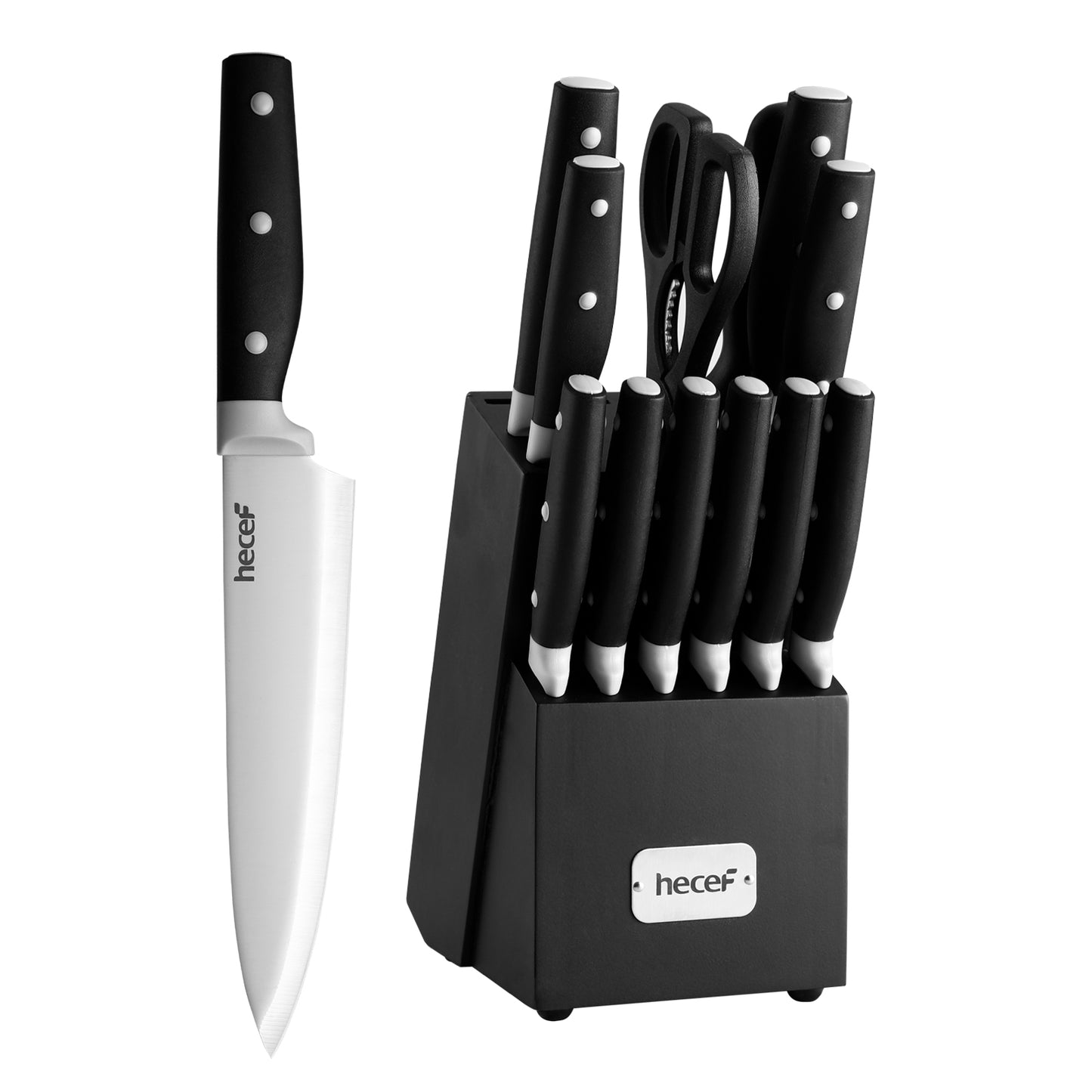 Hecef Kitchen Knife Block Cutlery Set of 14 with Honing Rod & Scissor - Hecef Kitchen