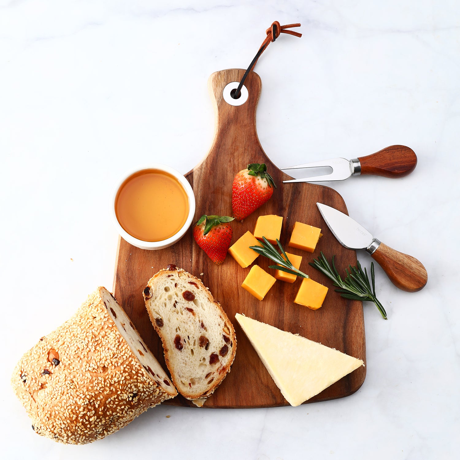 hecef Cheese Board set of 3,a Acacia Wood Cheese Plate & a Cheese Knife & a Cheese Fork, Cheese Platter Slate Board Cheese Serving Board (Cheese board with 2 knives) - Hecef Kitchen