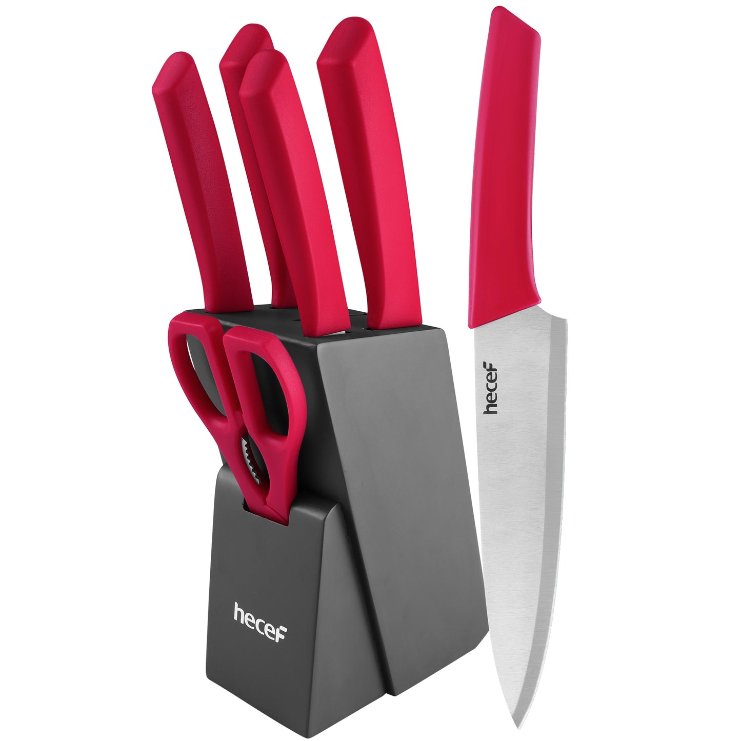 Hecef 12 Pieces Kitchen Knife Block Set,Knife Set with Wooden Block & Steak Knives Set, Lightweight and Strong High Carbon Stainless Steel Cutlery Set, Extended Handle Design - Hecef Kitchen