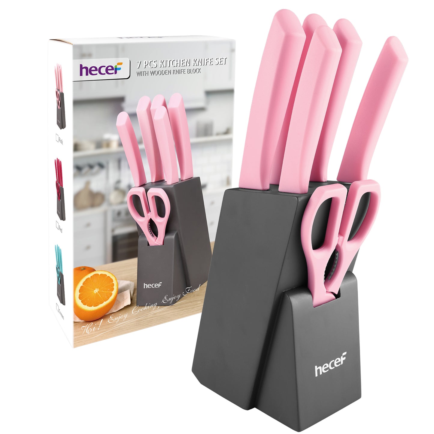 Hecef 12 Pieces Kitchen Knife Block Set,Knife Set with Wooden Block & Steak Knives Set, Lightweight and Strong High Carbon Stainless Steel Cutlery Set, Extended Handle Design - Hecef Kitchen