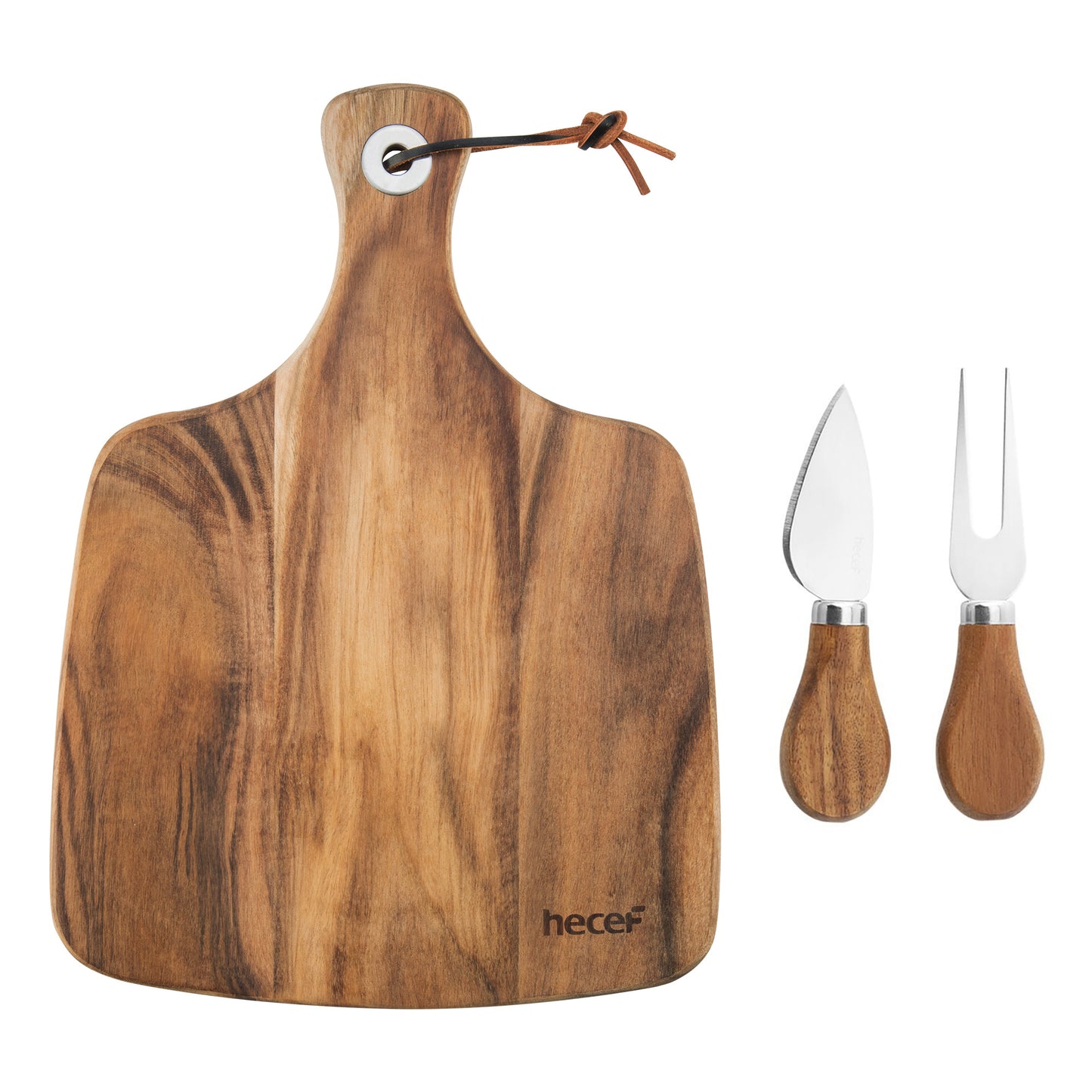 Hecef Acacia Wooden Cheese Board Gift Set with Cheese Knife & Fork - Hecef Kitchen