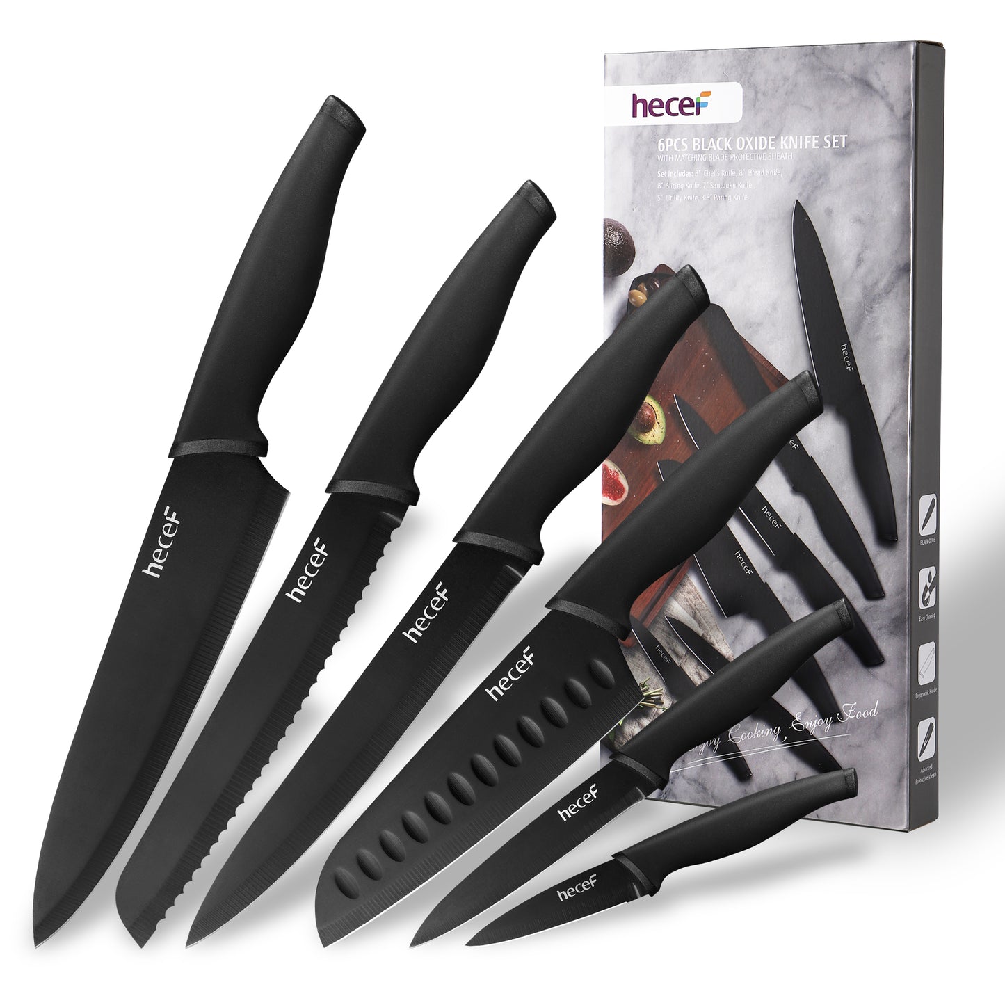 Hecef Kitchen Black-Oxided Knife Set of 6 with Knife Sheaths - Hecef Kitchen