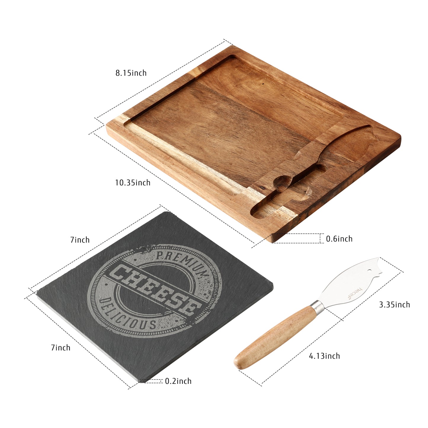 Hecef Acacia Wooden Cheese Board Gift Set with Black Slate & Knife - Hecef Kitchen