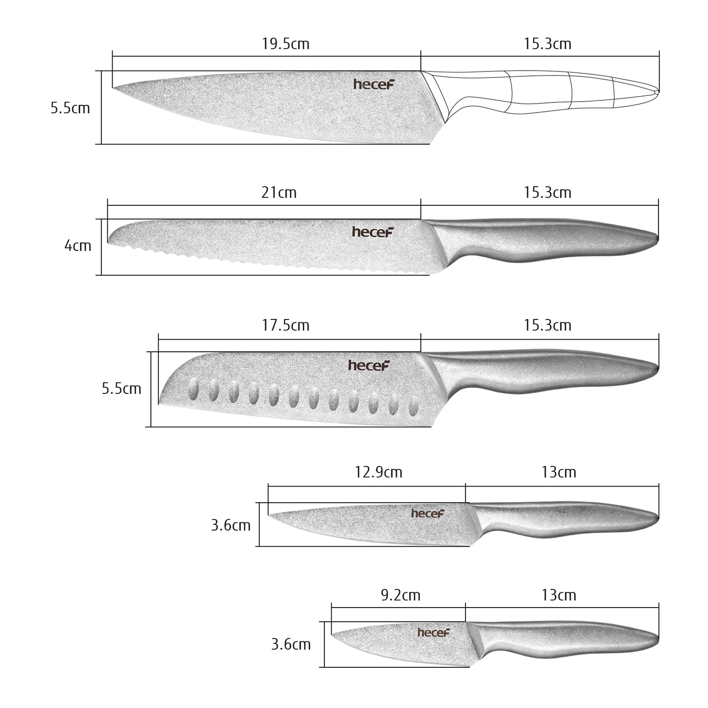 Hecef Kitchen Stonewashed Camping Knife Set of 6 with Sheaths & Roll - Hecef Kitchen