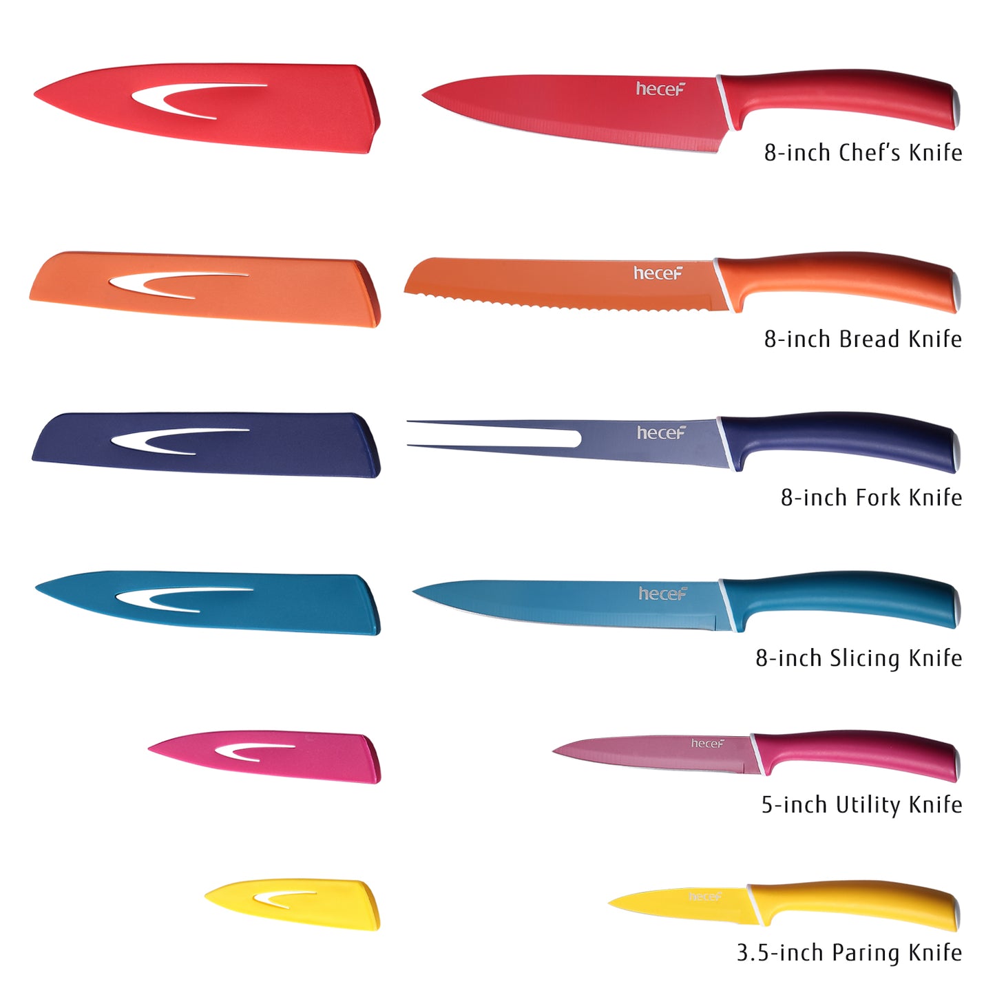 Hecef Kitchen Multicolored Rainbow Knife Set of 6 with Sheaths - Hecef Kitchen