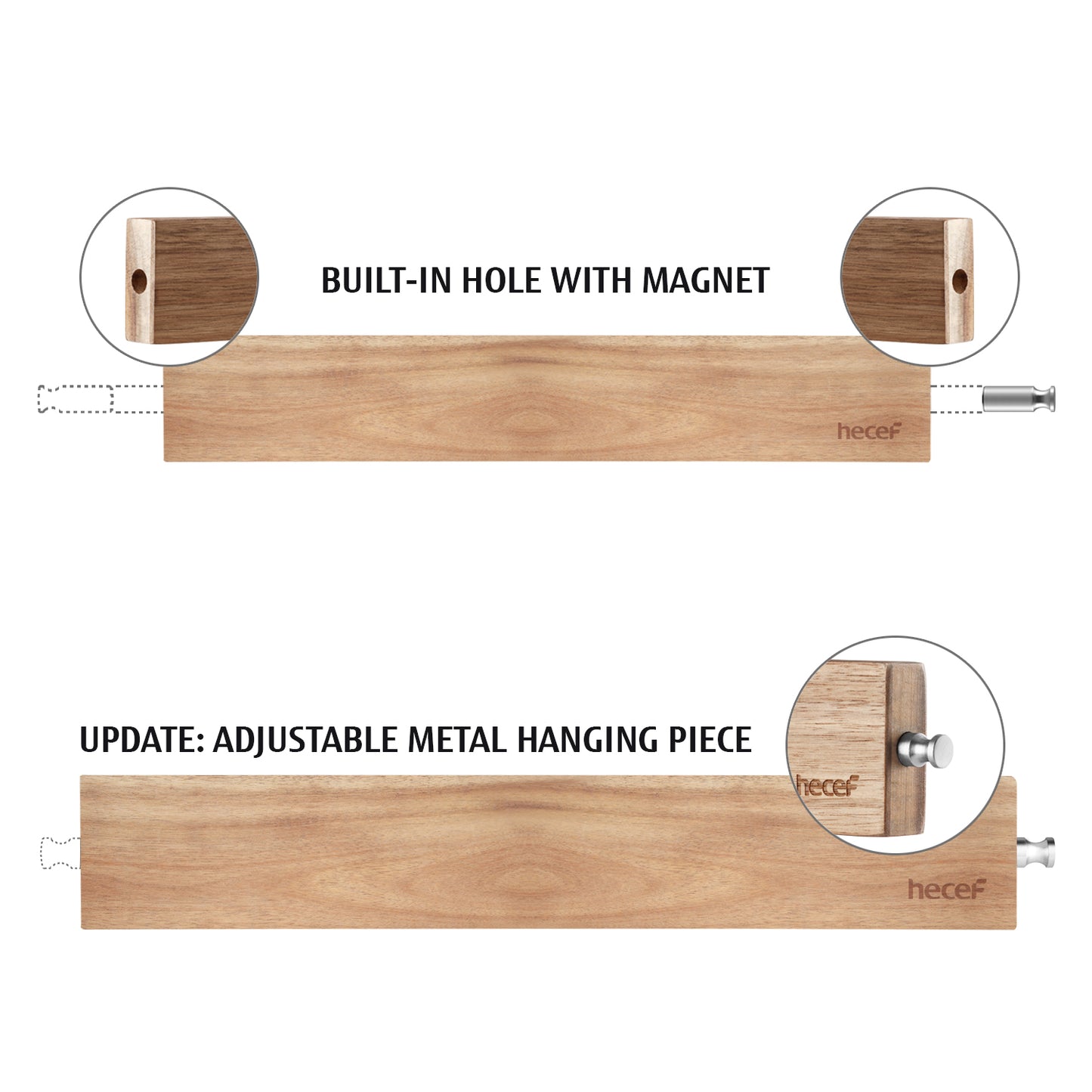 Hecef Kitchen Acacia Wooden Magnetic Knife Holder 6/12 Inch - Hecef Kitchen