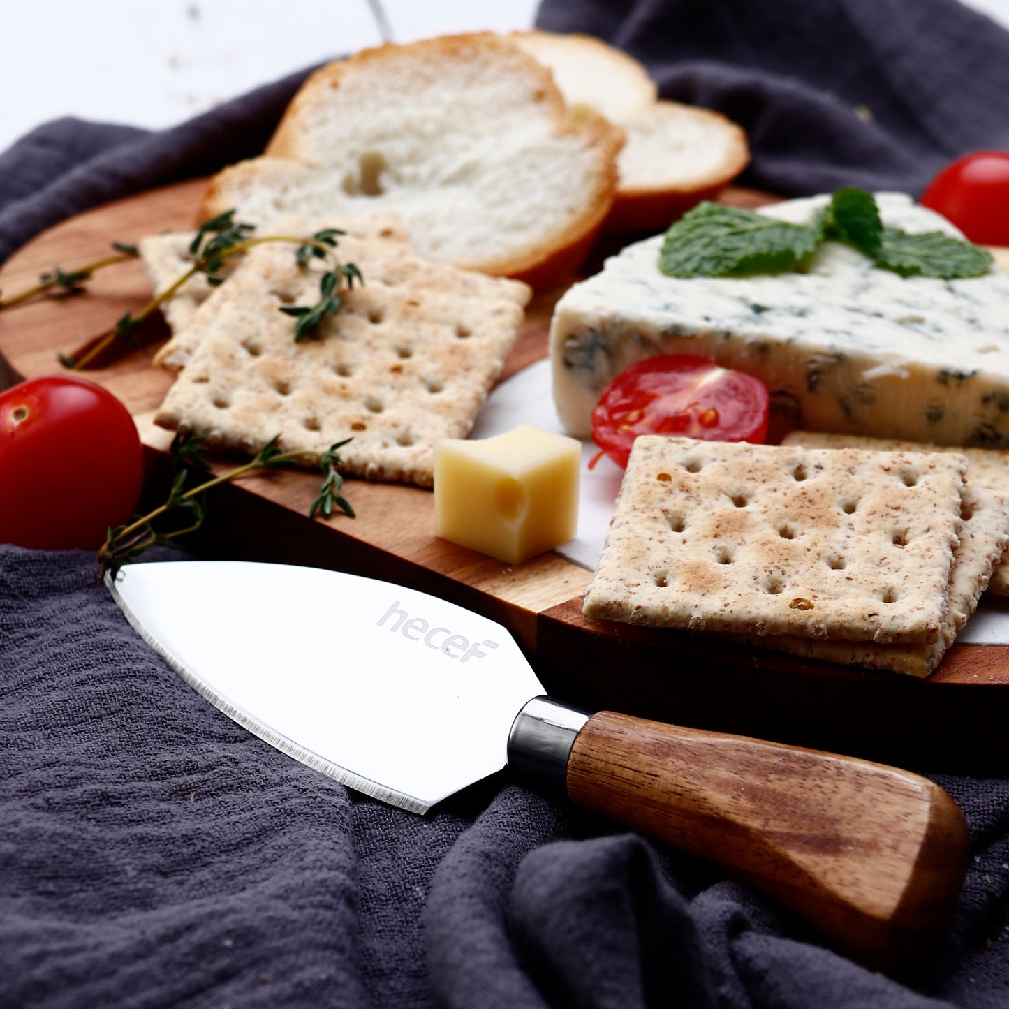 Hecef Oval Acacia Wood Cheese Board Gift Set with White Marble & Knife - Hecef Kitchen