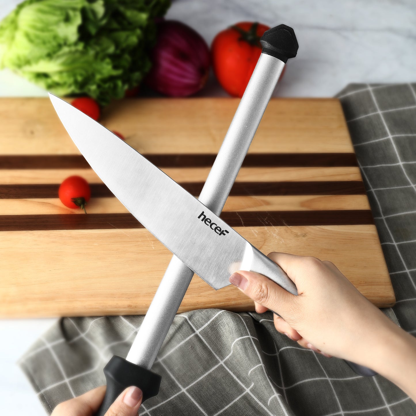 Sharpening Steel 10 inch, Diamond Carbon Honing Rod, Sharp Knife Sharpener, Non-slip & Durable Honing Steel for Kitchen, Hunting - Hecef Kitchen