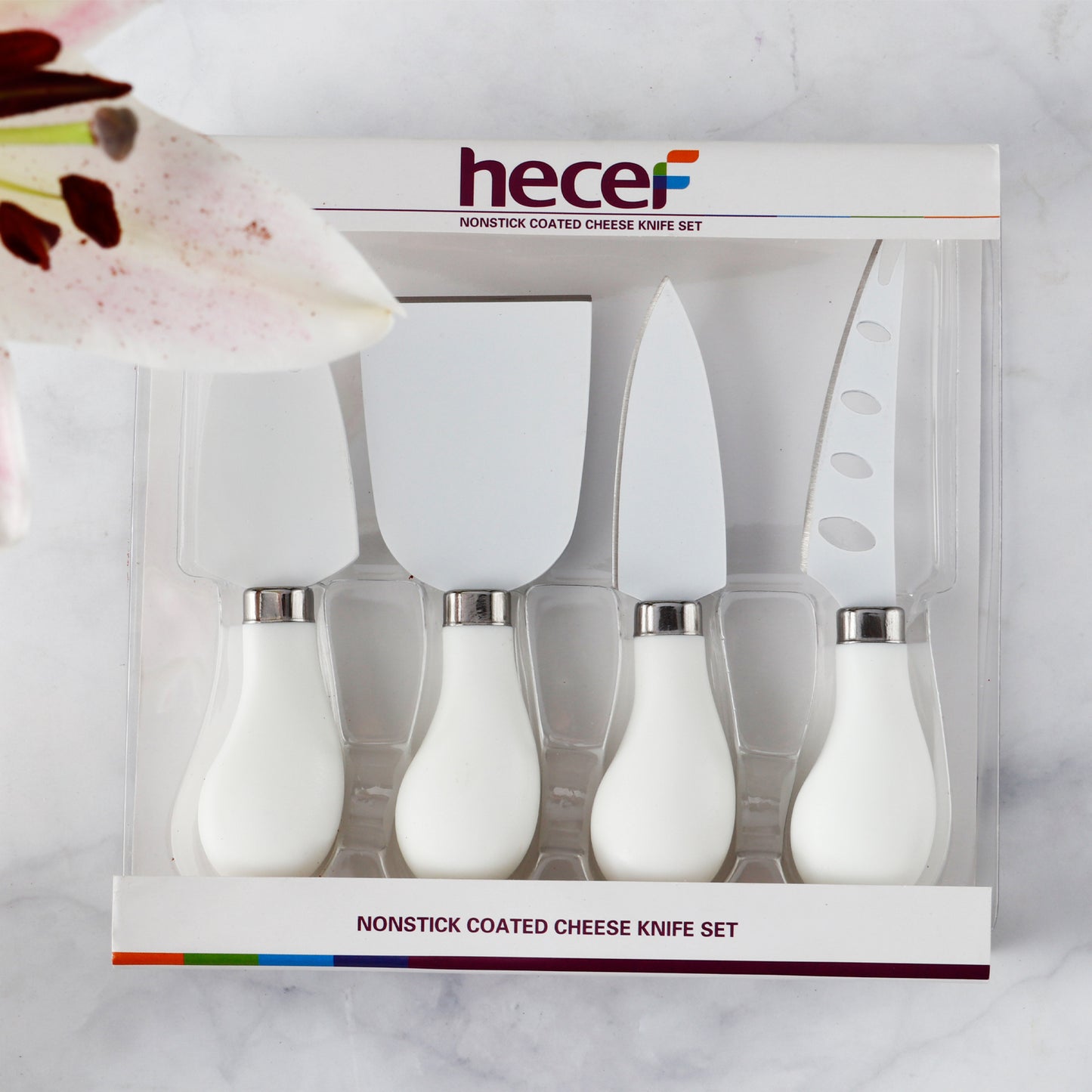 hecef Cheese Knife Set of 4, Non-Stick Coated Gift Set for Christmas, Anniversary, Party, Housewarming, Picnic, Birthdays, Wedding(Black / White/ Multicolor/ Beige) - Hecef Kitchen