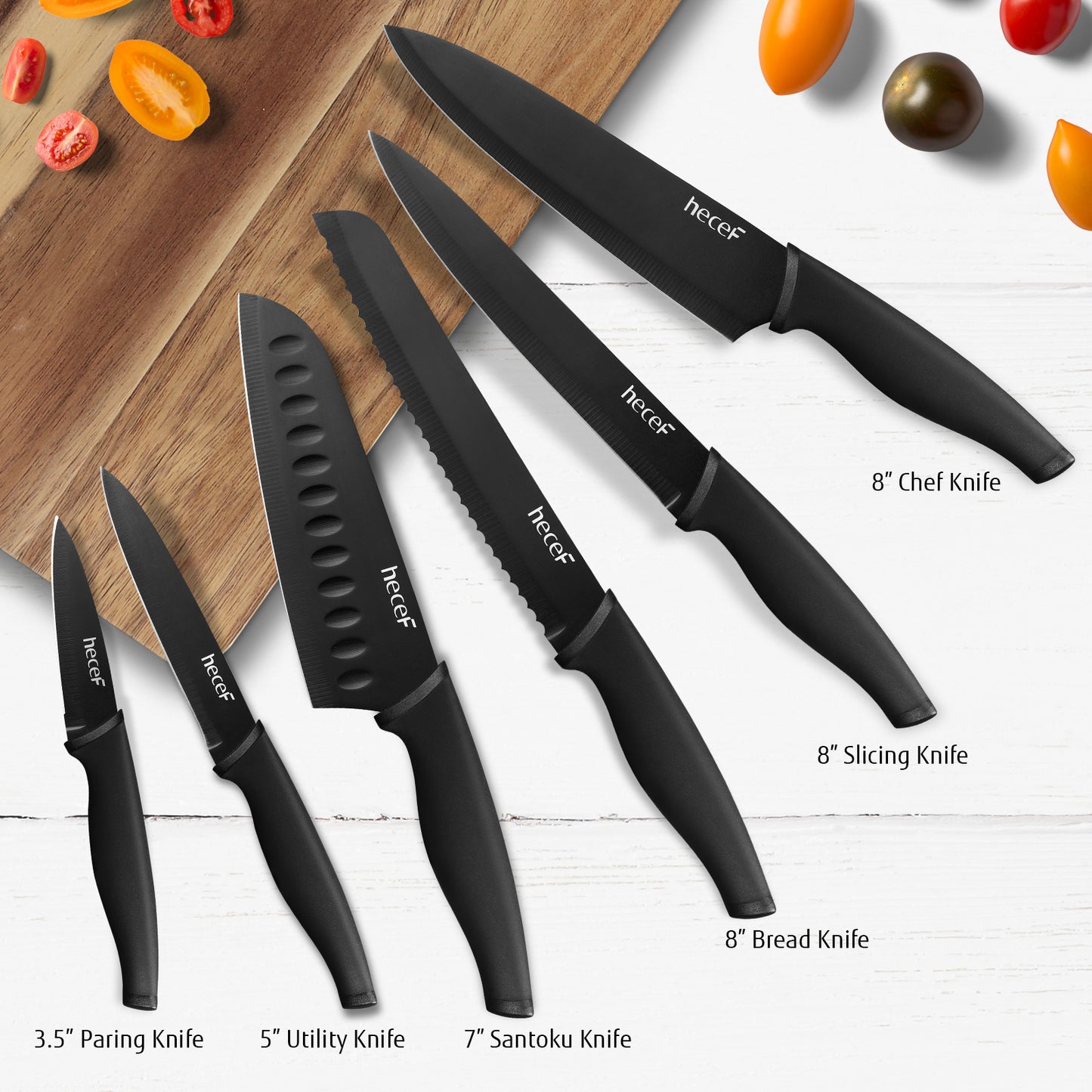 Hecef Kitchen Black-Oxided Knife Set of 6 with Knife Sheaths - Hecef Kitchen