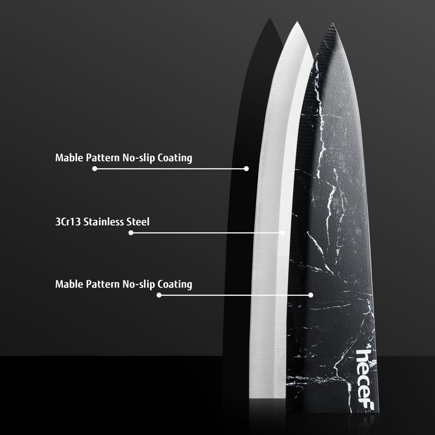 hecef Marble Pattern Kitchen Knife Set of 5, Premium Stainless Steel Blade with Ergonomic Handle（PP+TPR Material）includes Santoku, Chef, Bread, Utility and Paring Knife - Hecef Kitchen