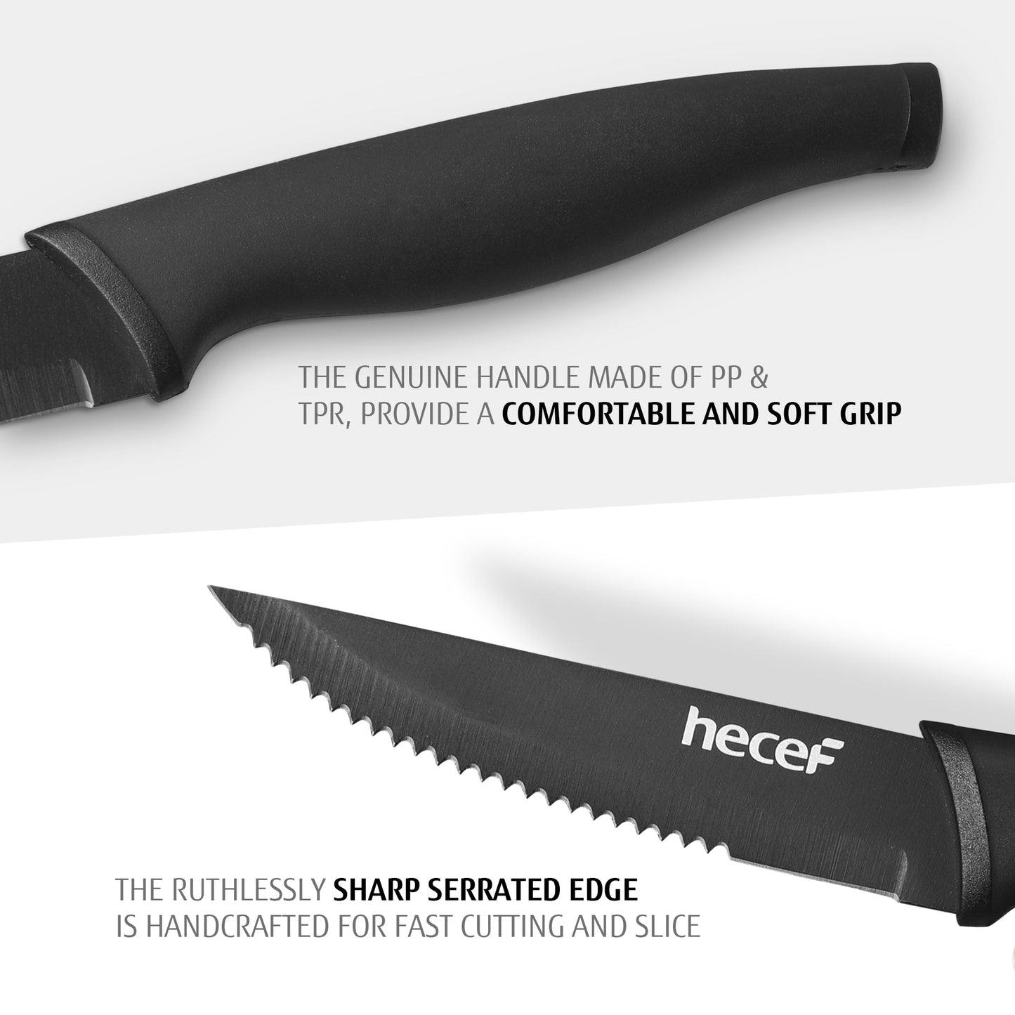 Hecef Black Oxide Steak Knives Set of 8, Dishwasher Safe High Carbon Stainless Steel Serrated Knives - Hecef Kitchen