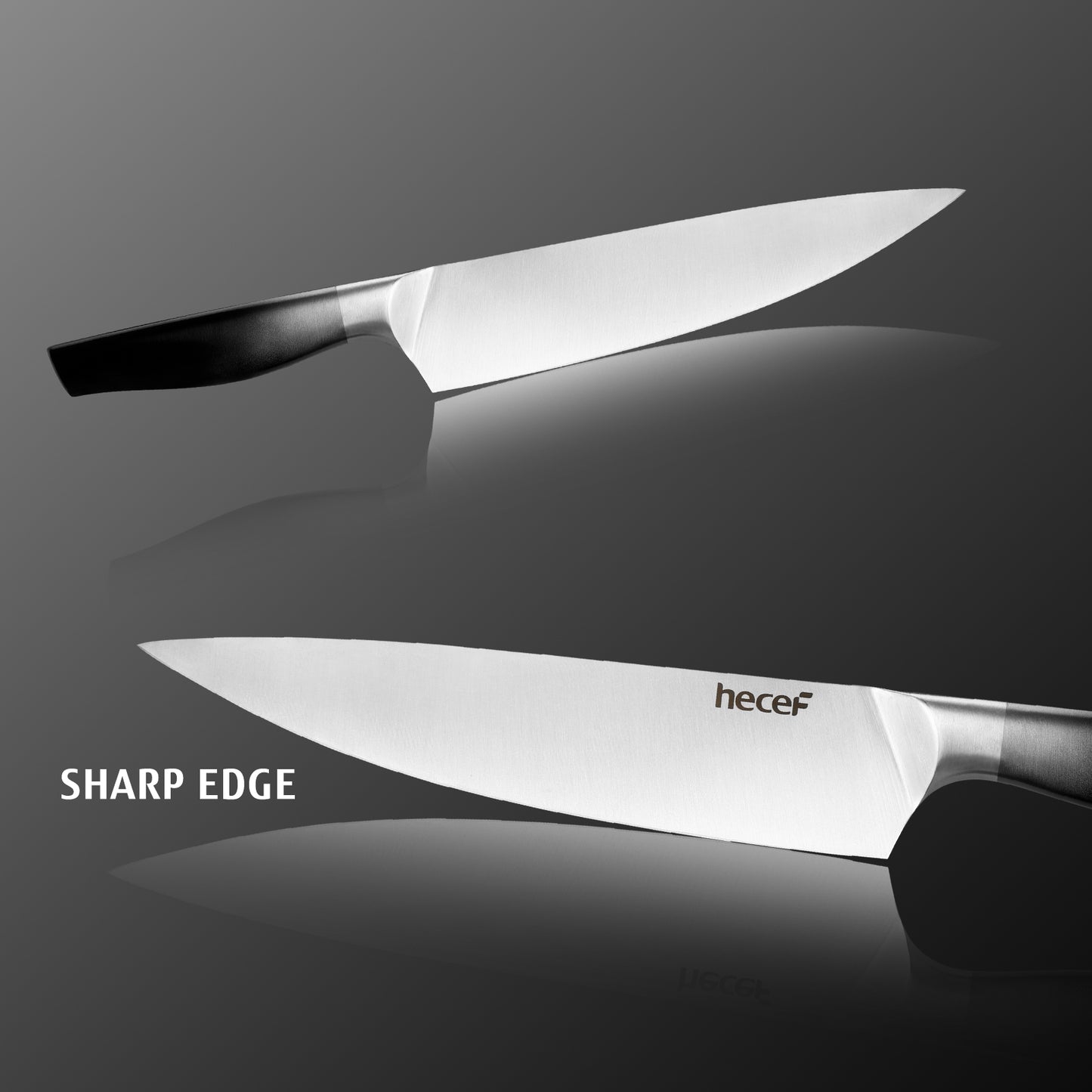 Black Gradient Kitchen Knives Set of 5 Chef's Knife Set with Satin Blade & Hollow Handle & Protective Covers Includes Cook, Santoku, Bread, All Purpose & Vegetable Knife - Hecef Kitchen